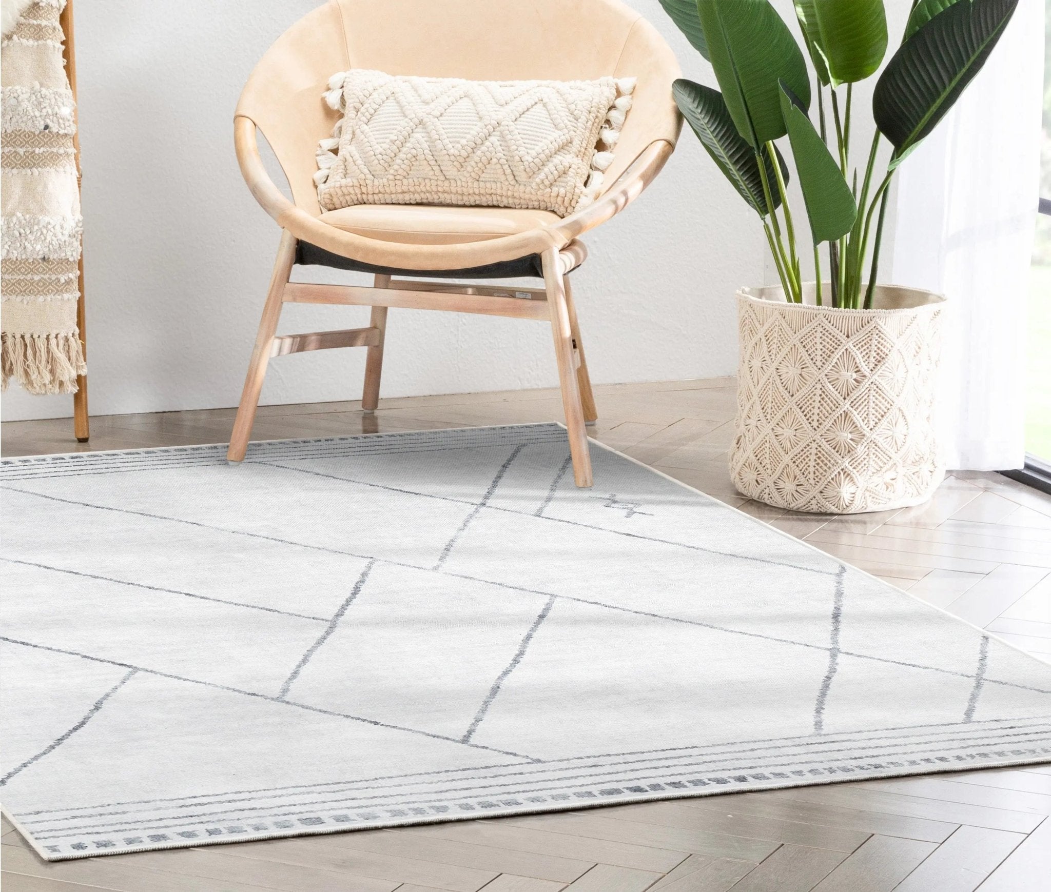 Bryn Moroccan Lattice Trellis Ivory Grey Area Flat-Weave Rug、mySite、gigharbornorthrealestate