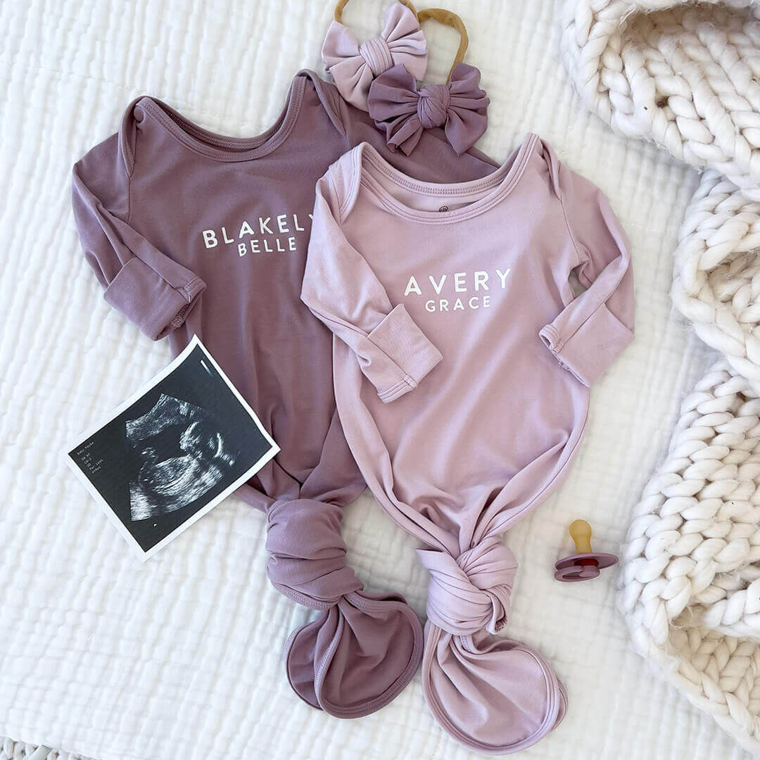  Personalized Bamboo Newborn Baby Knot Gown | Lovely Lilac - Block、mySite、layawaytickets
