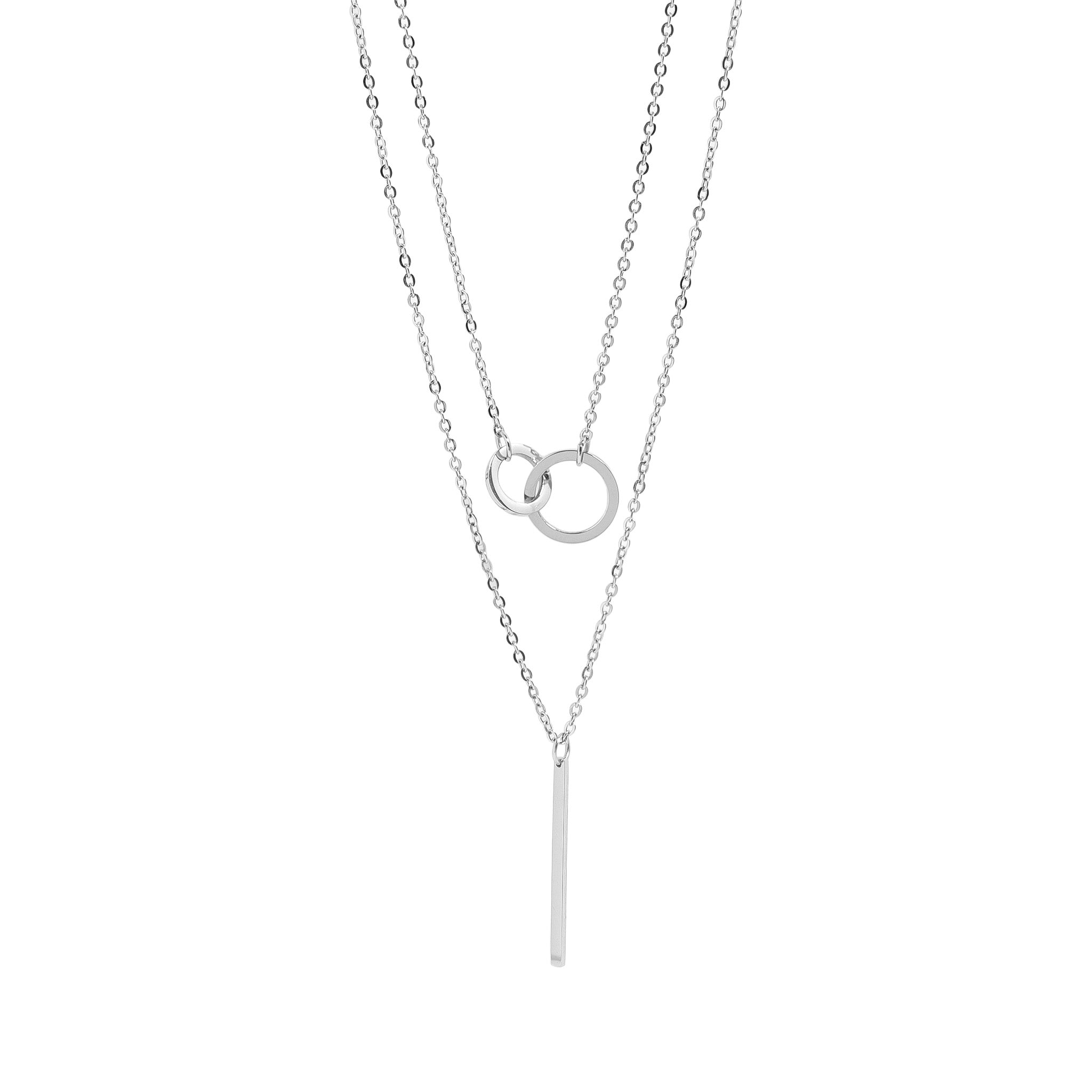 18K Gold PVD Stainless Steel Interlocked Circle and Bar Layered Charm Necklace / CHN0006、mySite、dreamappss