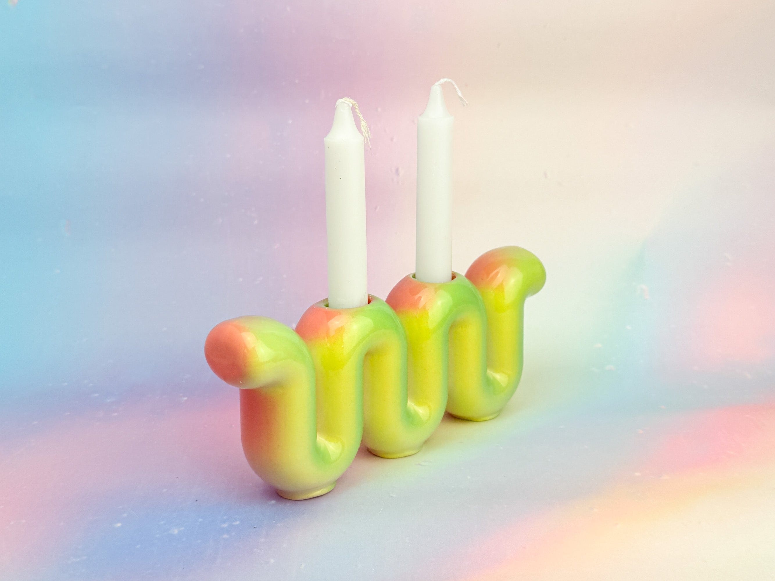 Squiggly Rainbow Sherbet Shabbat Candle Holder、mySite、topwebapps