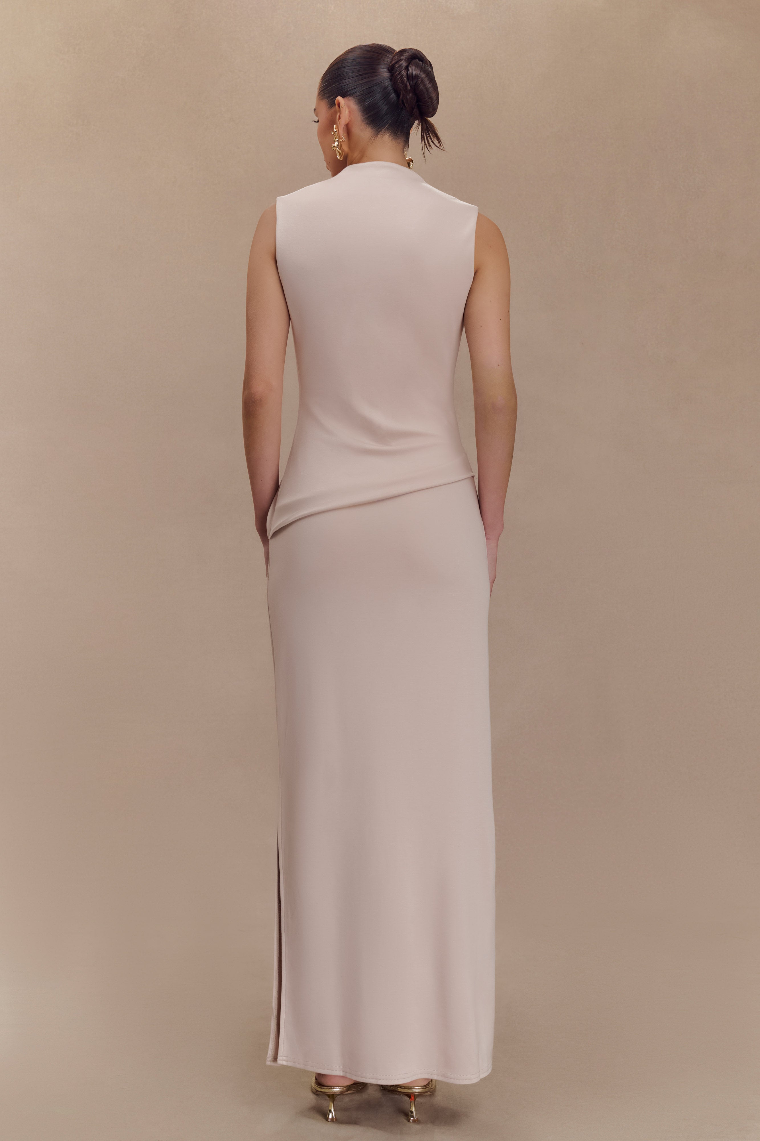 Lorelei Crepe Twist Midi Dress - Taupe、mySite、solidvoid