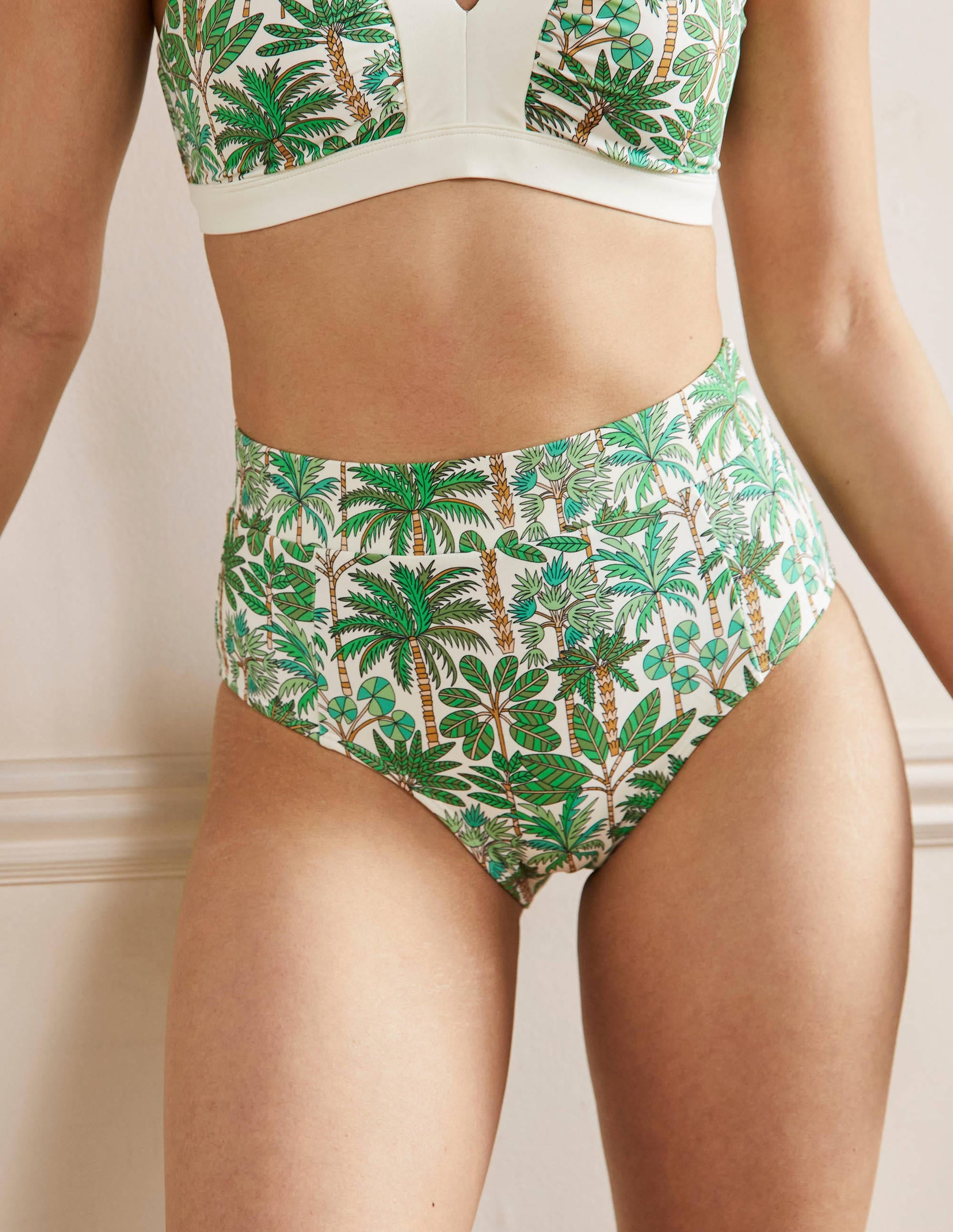  High Waisted Bikini Bottoms-Ivory, Palm Forest、mySite、ashleygrahame