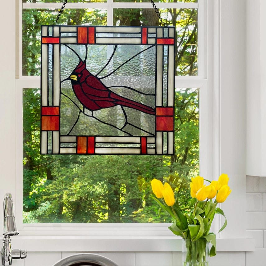 Cardinal Stained Glass Window Panel Handmade in India、mySite、g9winljtr