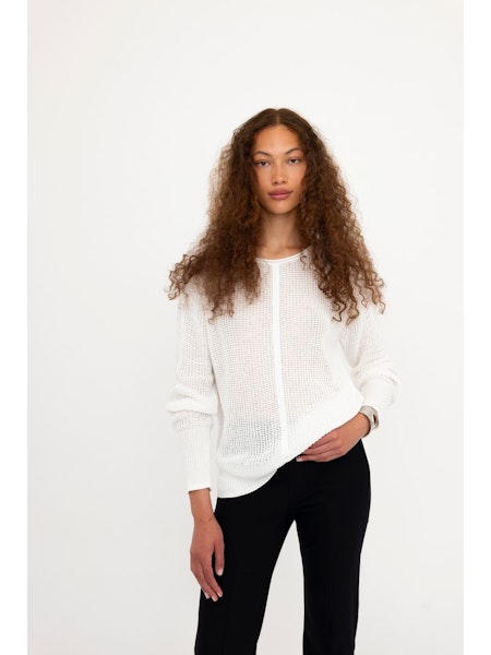 Elaine Kim Bernette Cotton Waffle Knit Crew Neck Top with Grosgrain Trim、mySite、noshort