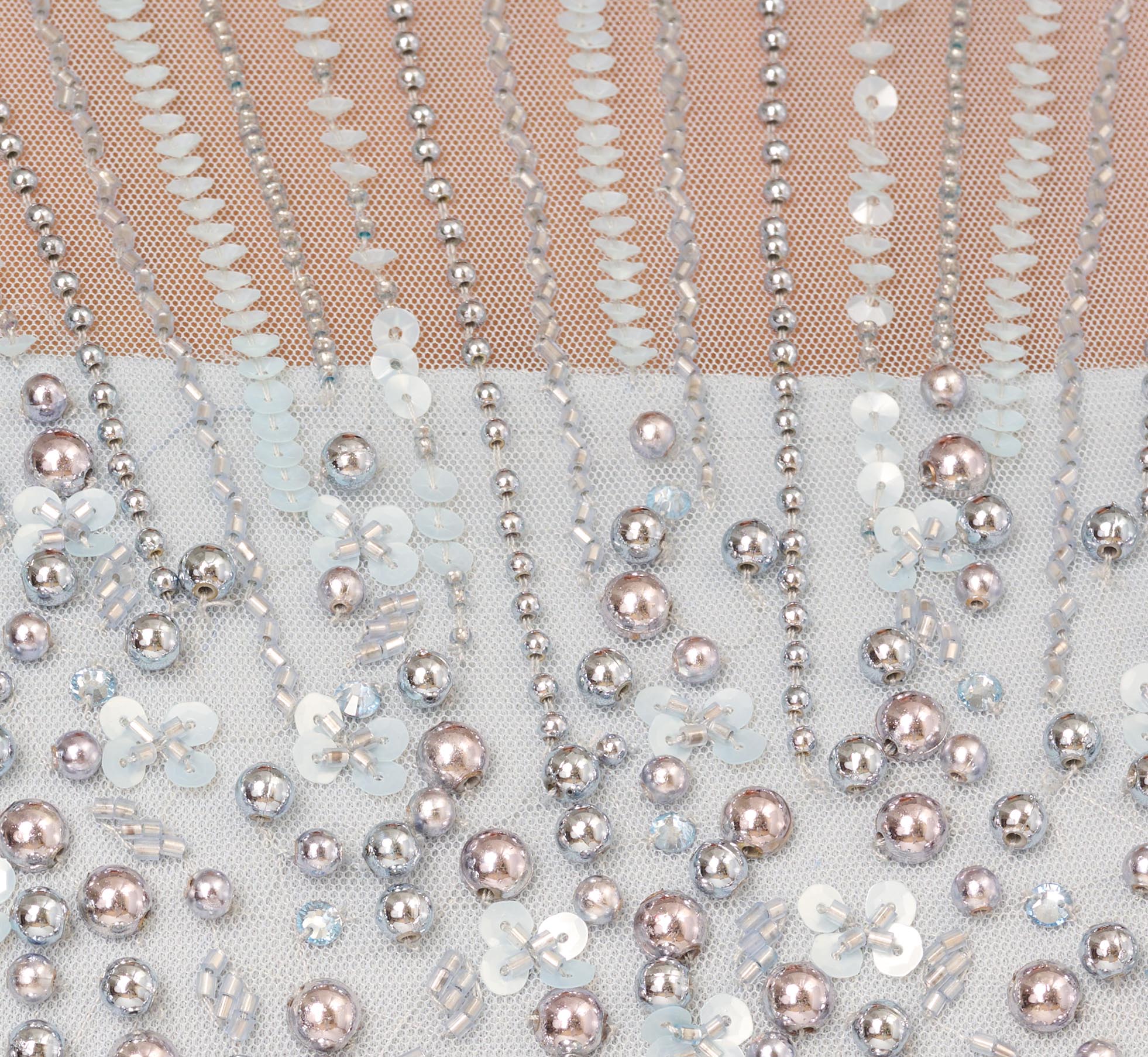 Beaded Short Sleeve Midi Dress With Sheer Details In Snow Globe、mySite、solidvoid