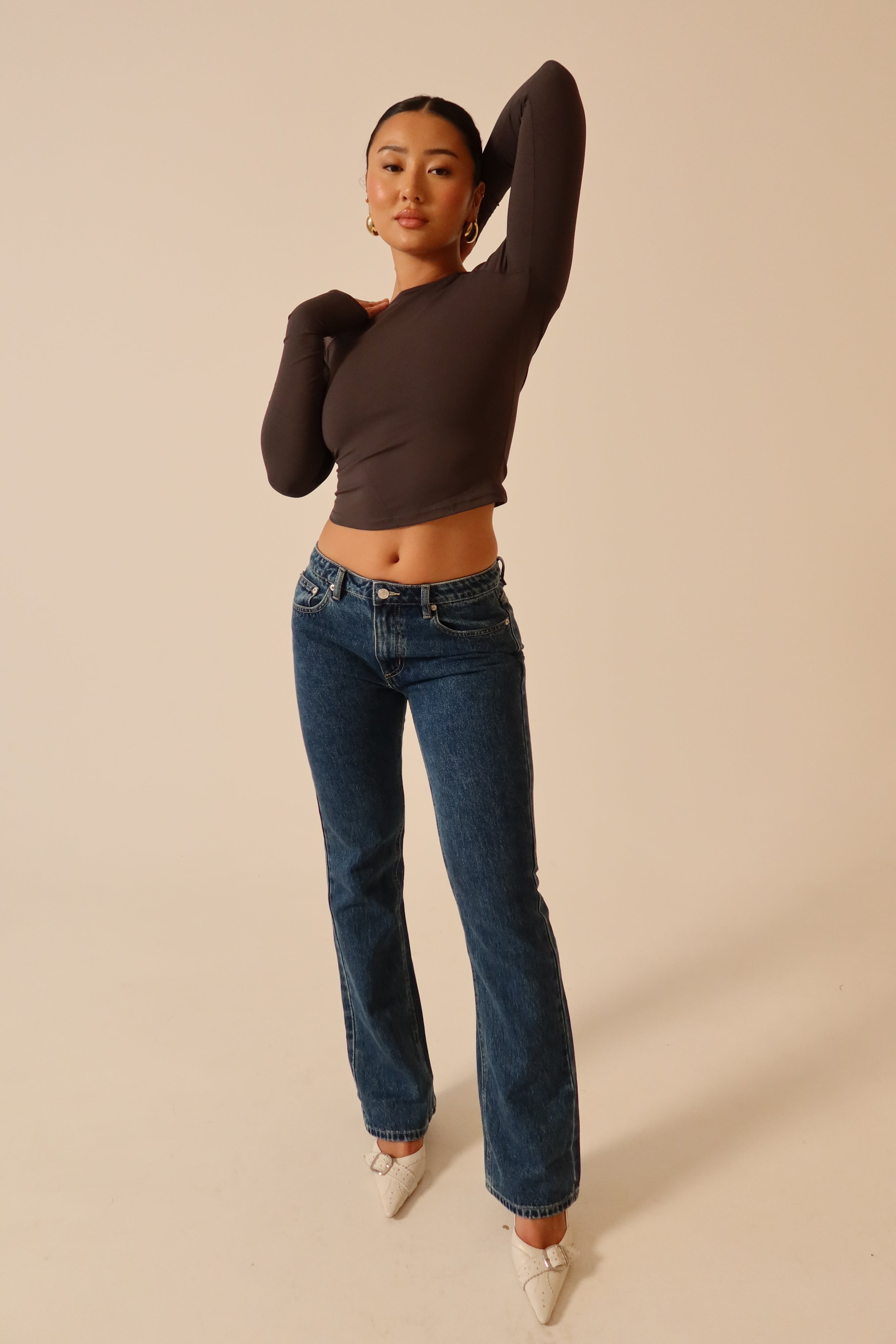 Stephy Low Rise Straight Leg Denim Jean - Dark Blue、mySite、solidvoid