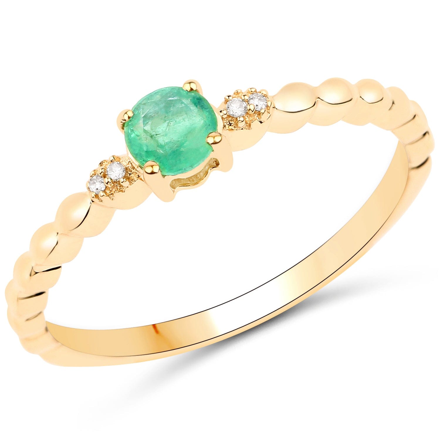 Dainty Emerald and Diamond Ring in 14K Yellow Gold, Genuine、mySite、g9winljtr