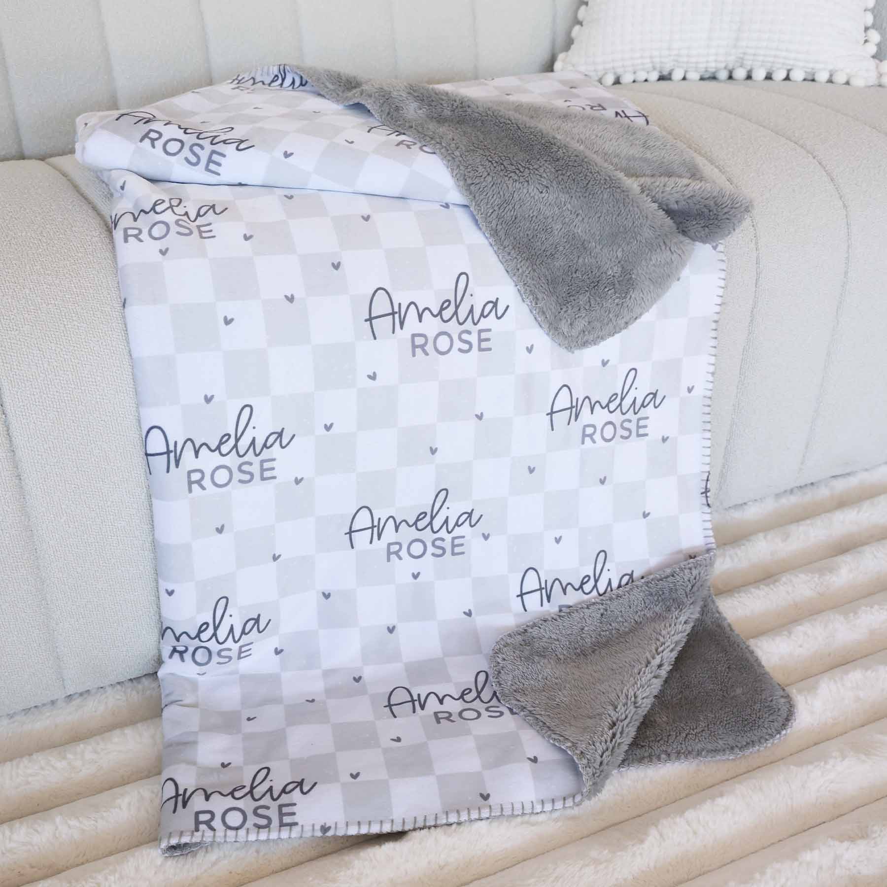  Personalized Fuzzy Kids Blanket | Gray Check、mySite、layawaytickets