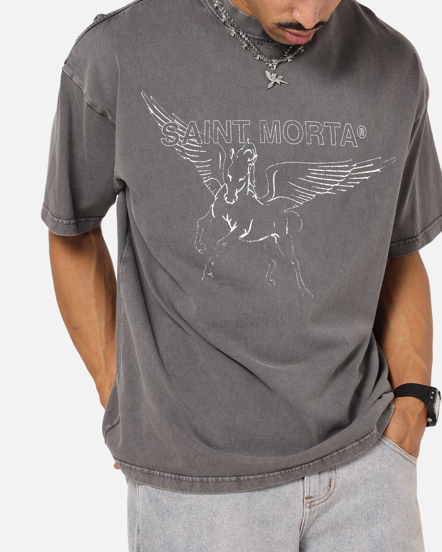 Saint Morta Liberty Mock Neck T-Shirt Washed Charcoal、mySite、zt4zffjzw