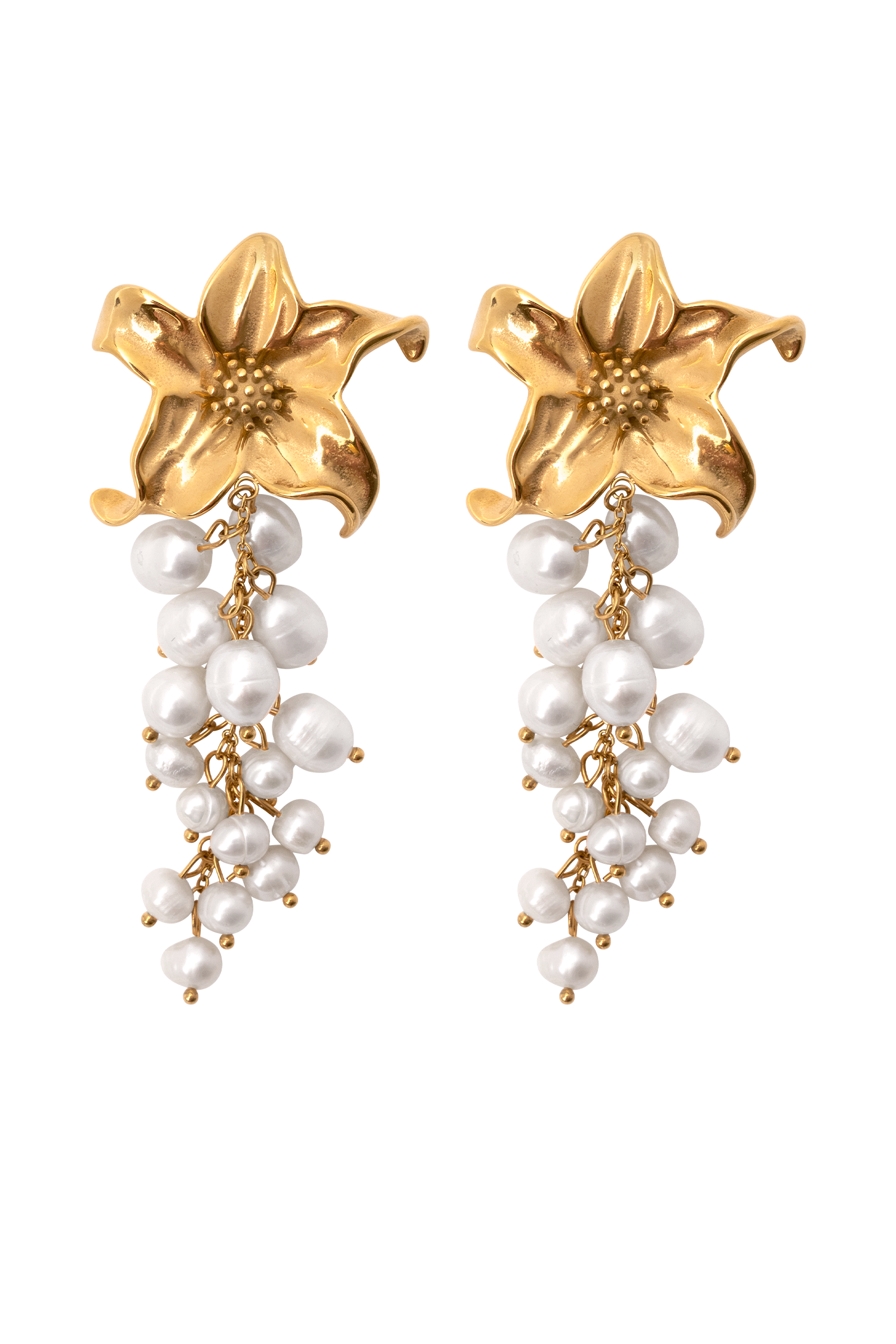 Eva Floral Fresh Water Pearl Earrings - Gold、mySite、solidvoid