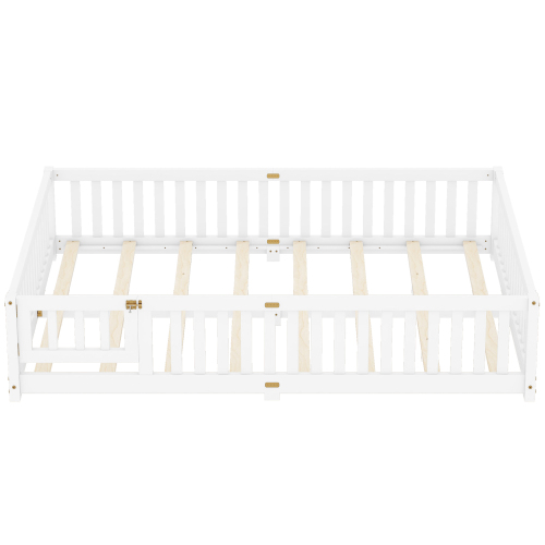 Twin Size Bed Floor Bed with Safety Guardrails and Door for Kids, Natural(Old SKU: W158090686)、、casual