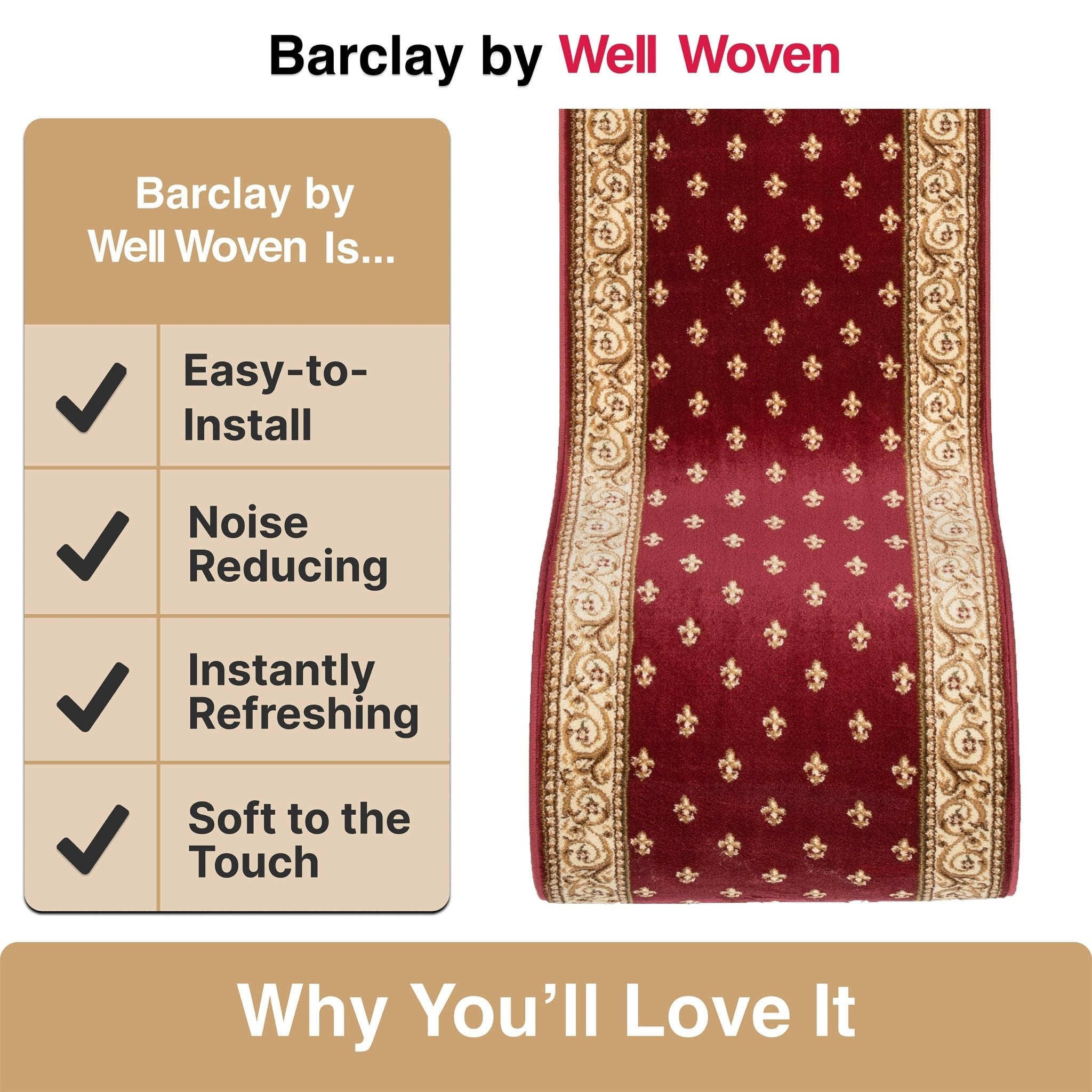 Custom Size Hallway & Stair Runner Fleur de Lis Traditional Red 27 Inch Wide x Choose Your Custom Length Runner Rug、mySite、gigharbornorthrealestate