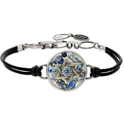 Michal Golan Star of David Leather Bracelet with Silver and Blue Mosaic、mySite、topwebapps