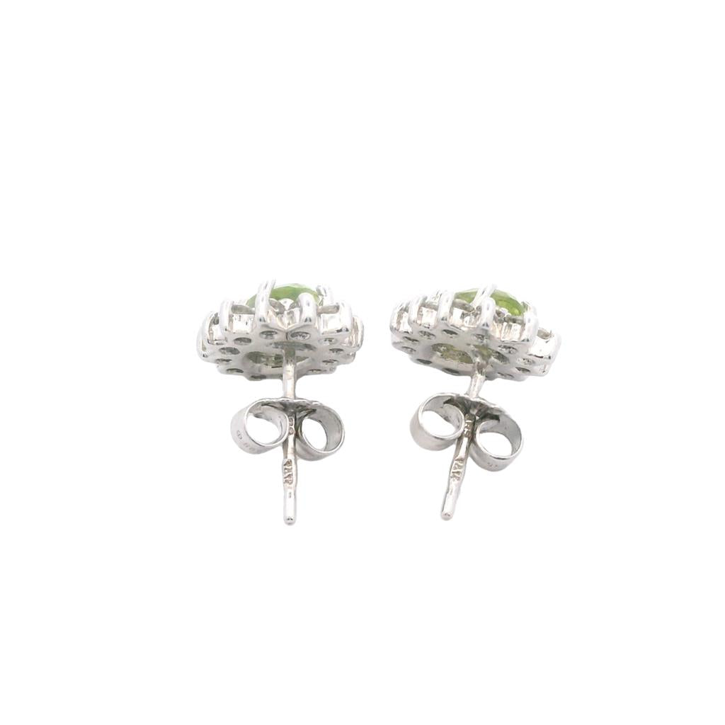 Estate 14K White Gold 1.23ctw Oval Peridot & Diamond Halo Stud Earrings、mySite、botmansion