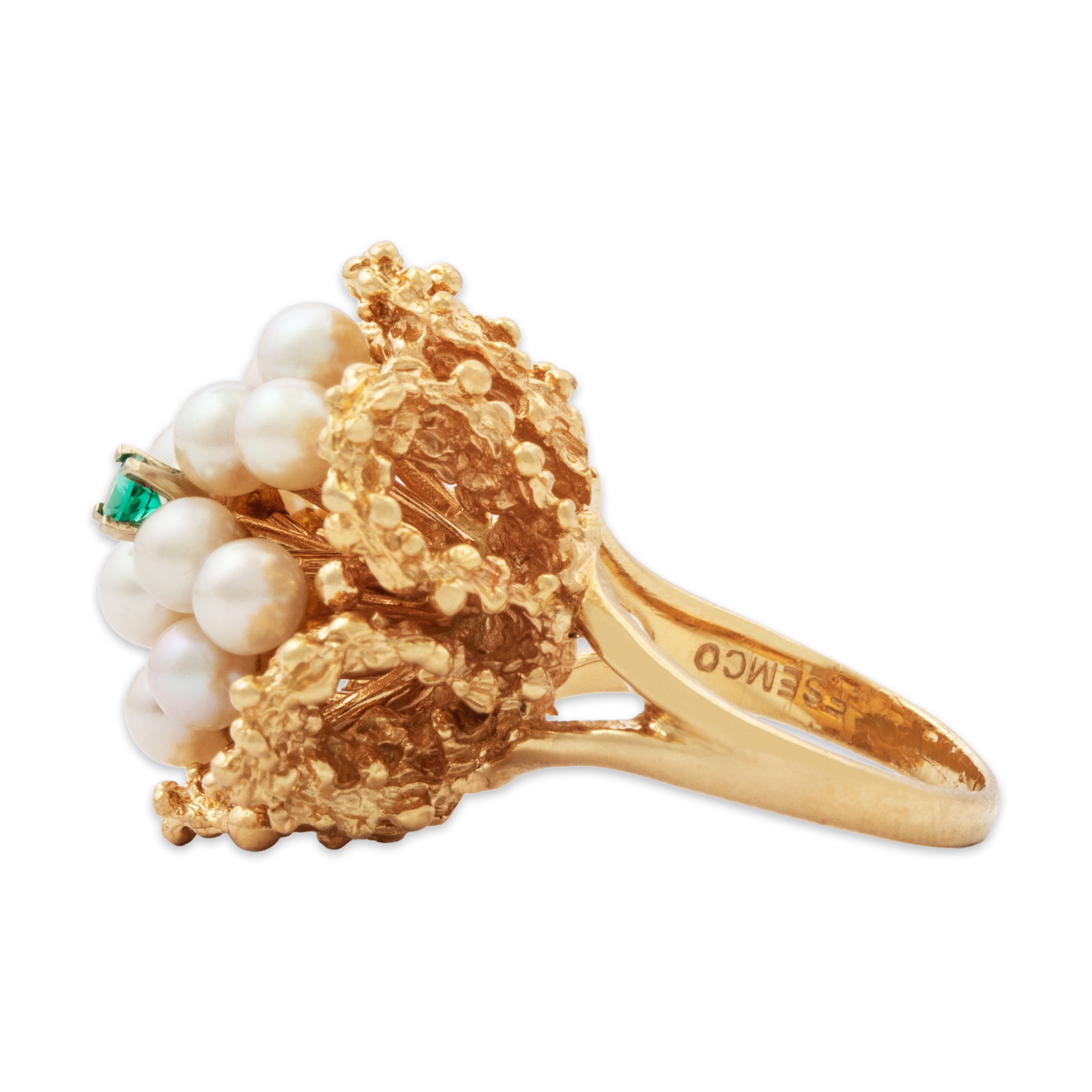 Vintage Heavy 14k Yellow Gold Pearl Emerald Lustrous Cocktail Ring 4.50、mySite、hinf8tx79