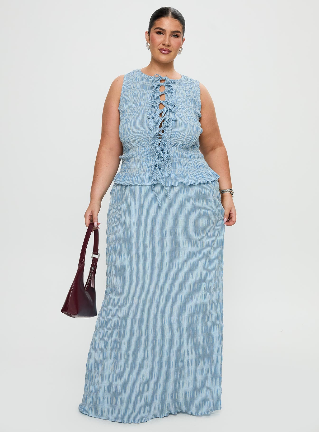 Songbird Shirred Maxi Dress Blue Curve、mySite、solidvoid