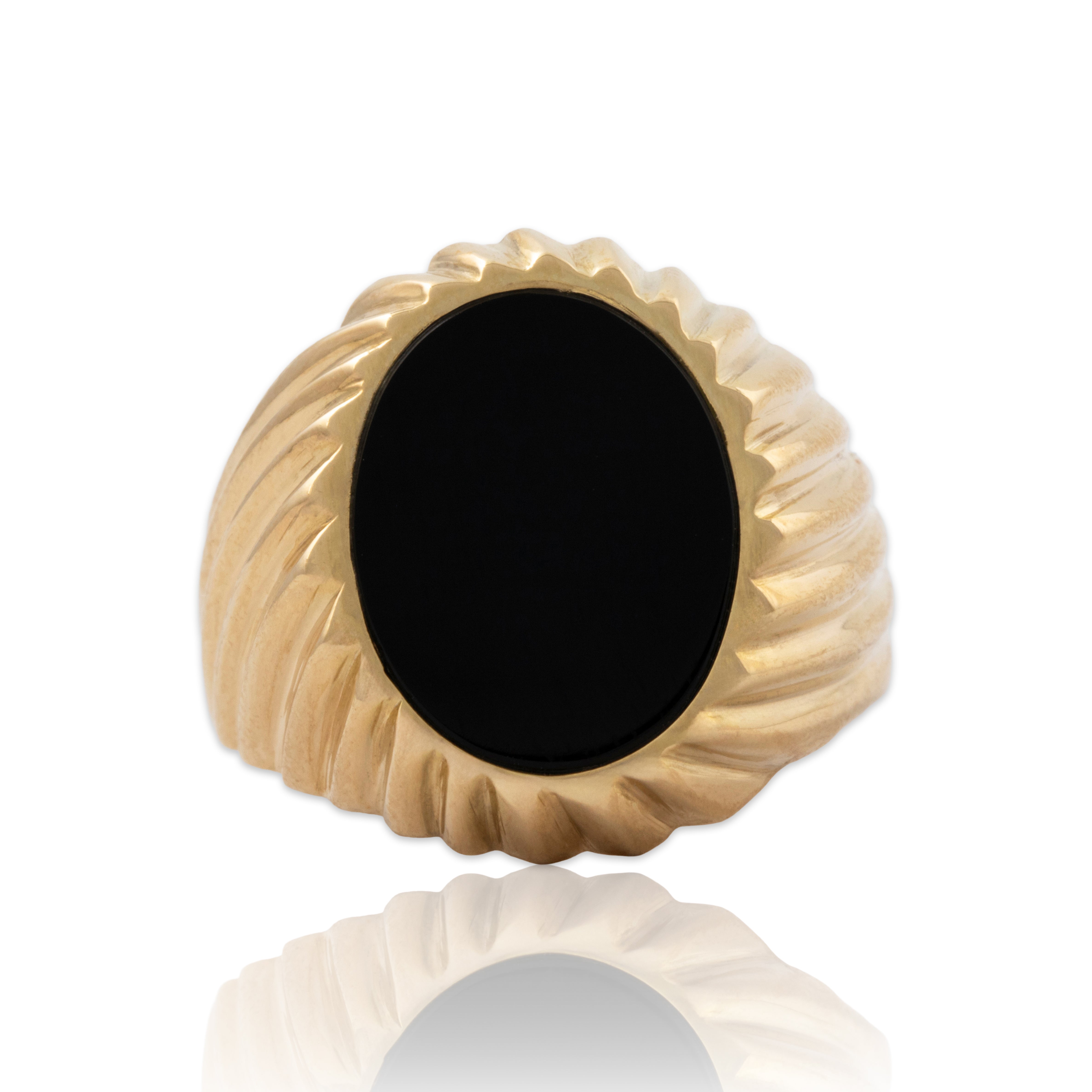 Vintage 14k Yellow Gold Onyx Ribbed Signet Statement Ring 6.25、mySite、hinf8tx79
