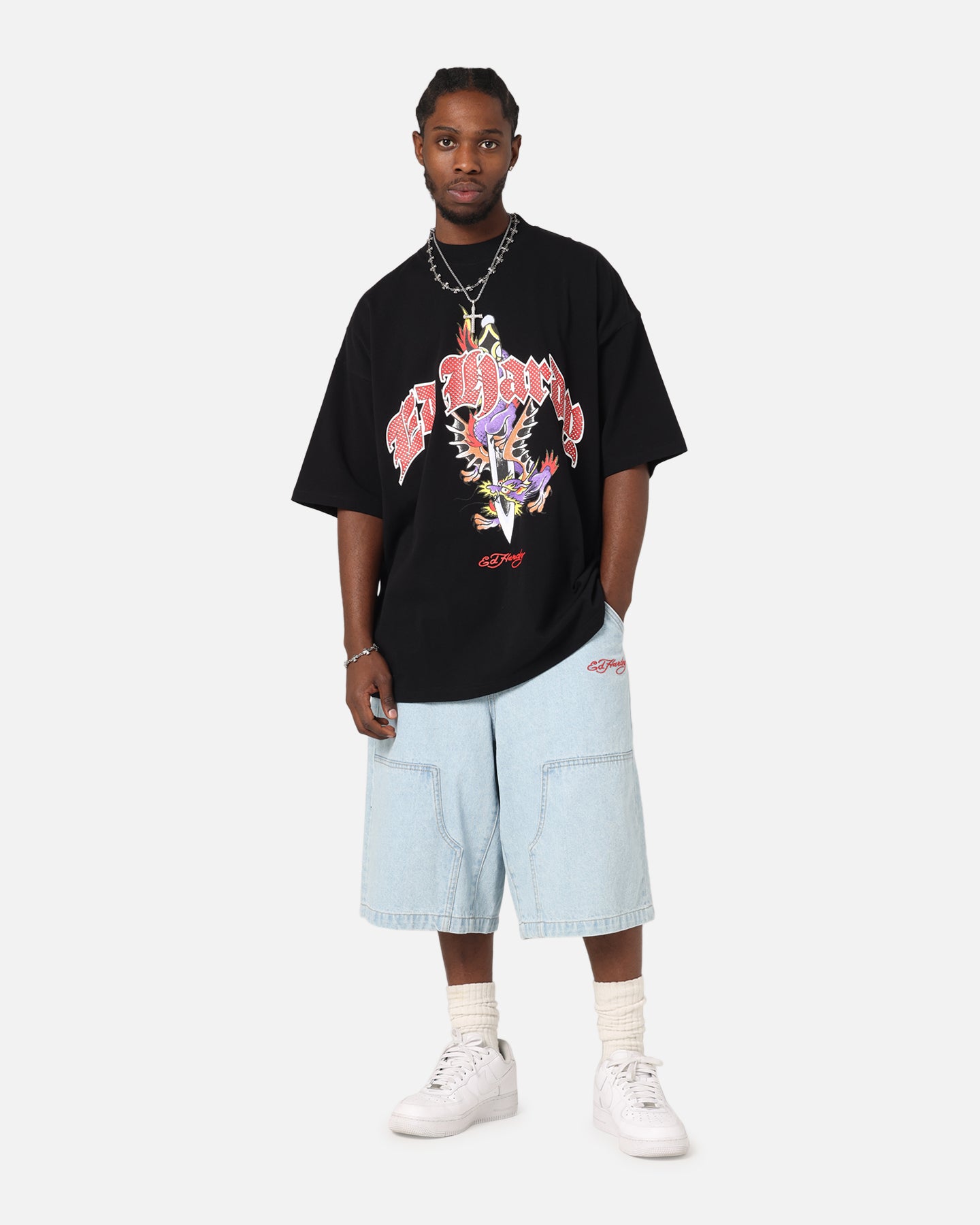 Ed Hardy Dagger Rhinestone Crop T-Shirt Black、mySite、zt4zffjzw