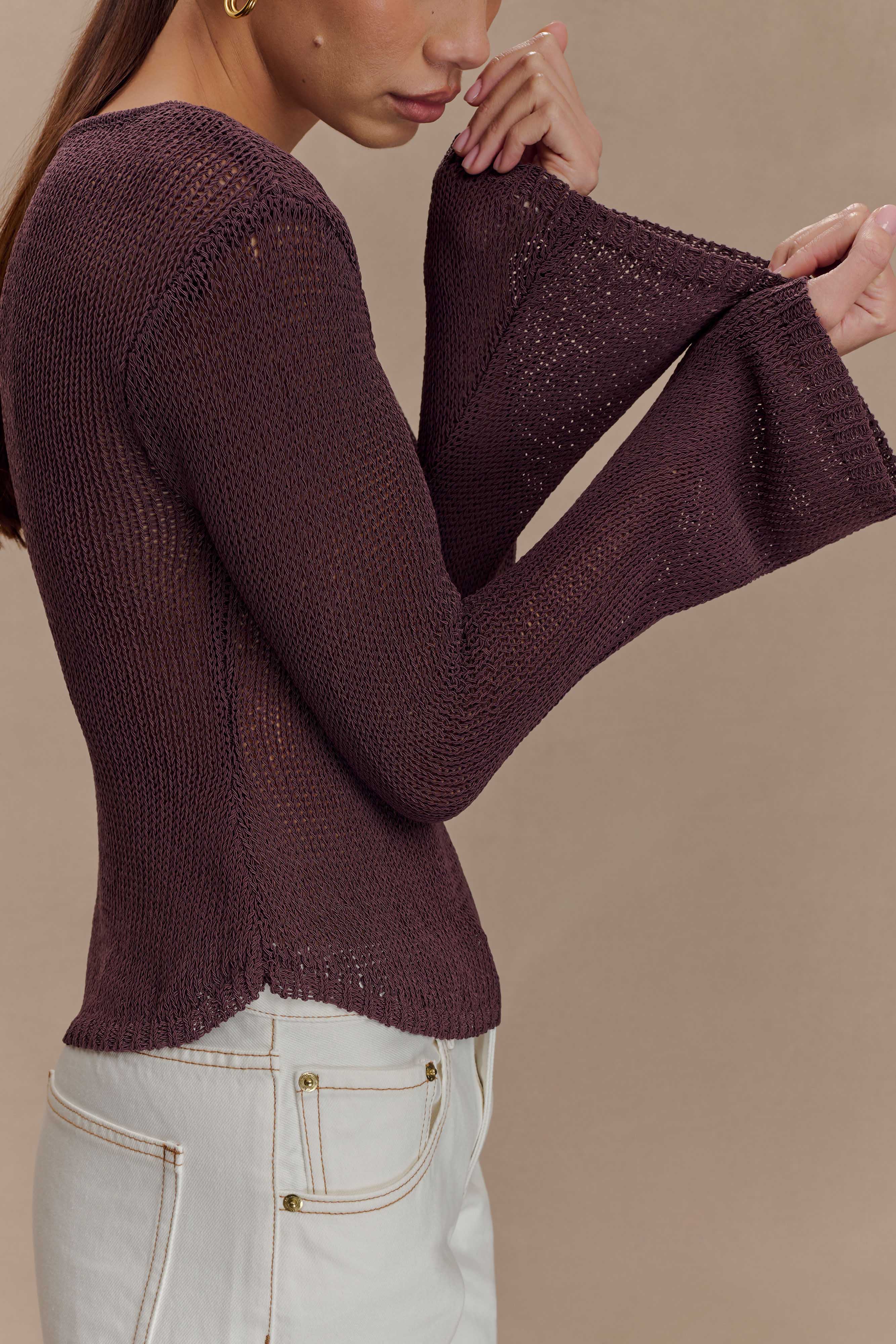 Isabella Long Sleeve Knit Top - Chocolate、mySite、solidvoid