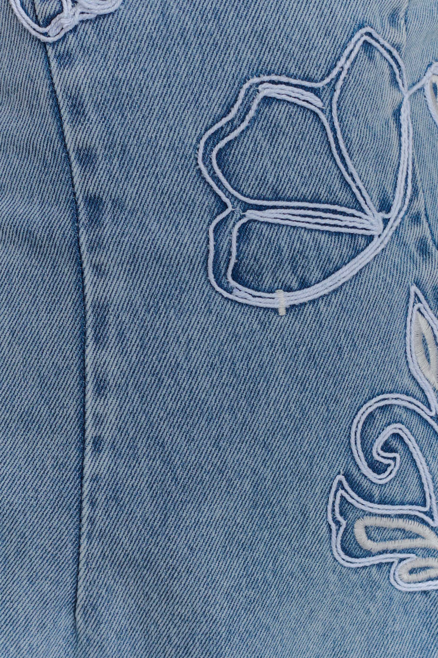 Akira Embroidered Denim Mini Dress - Mid Blue、mySite、solidvoid