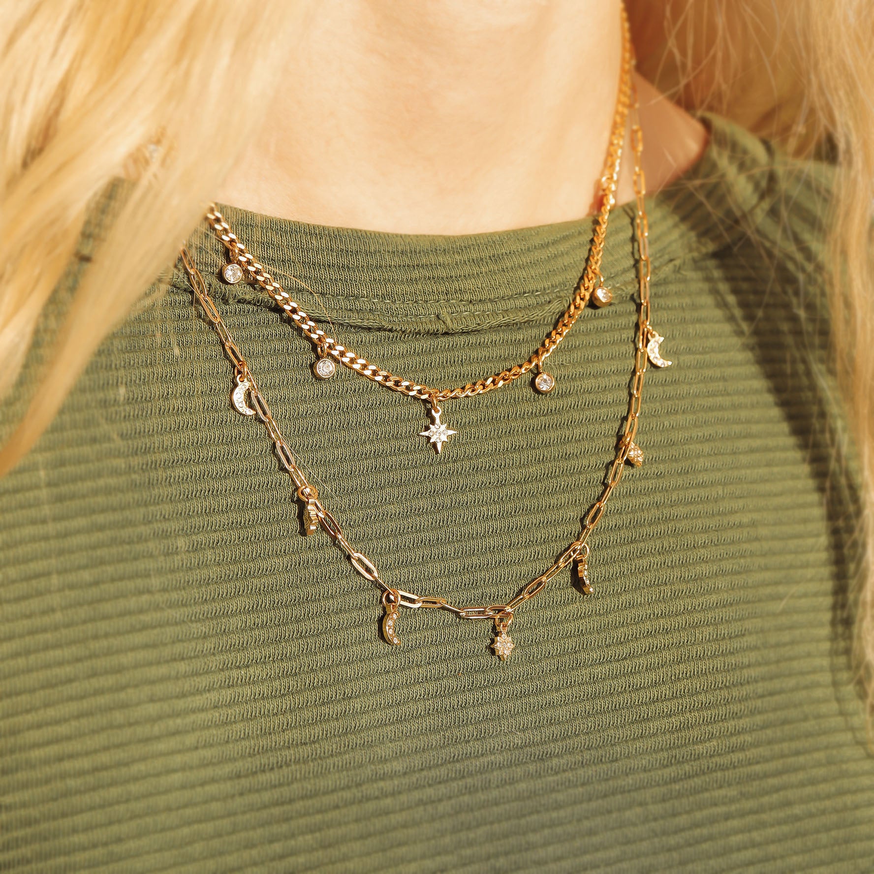 Stainless Steel Moon & Compass Star Charm Necklace / CHN0067、mySite、dreamappss