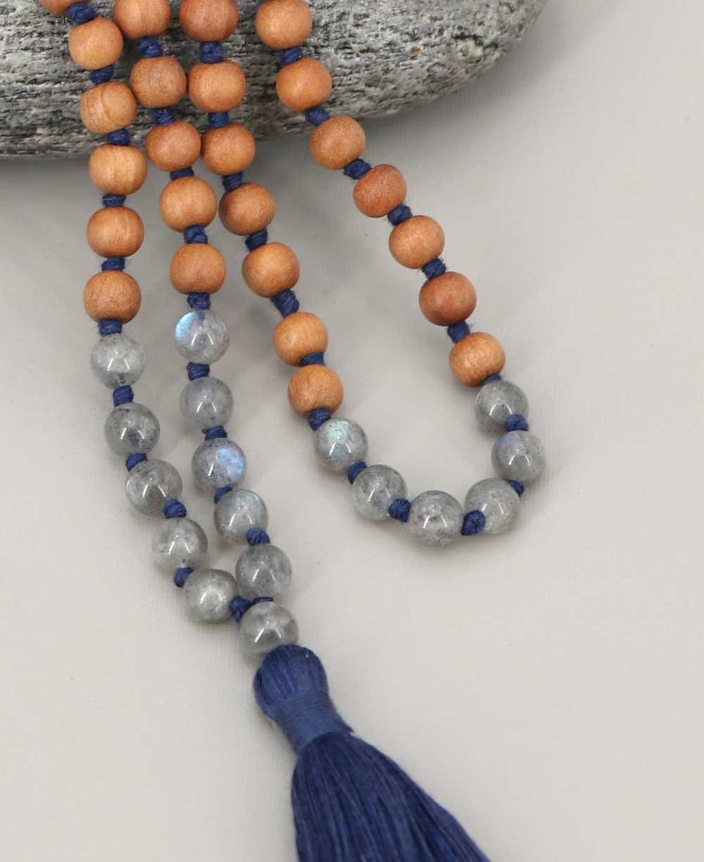 Labradorite and Sandalwood 108 Beads Meditation Mala, Knotted、mySite、topwebapps
