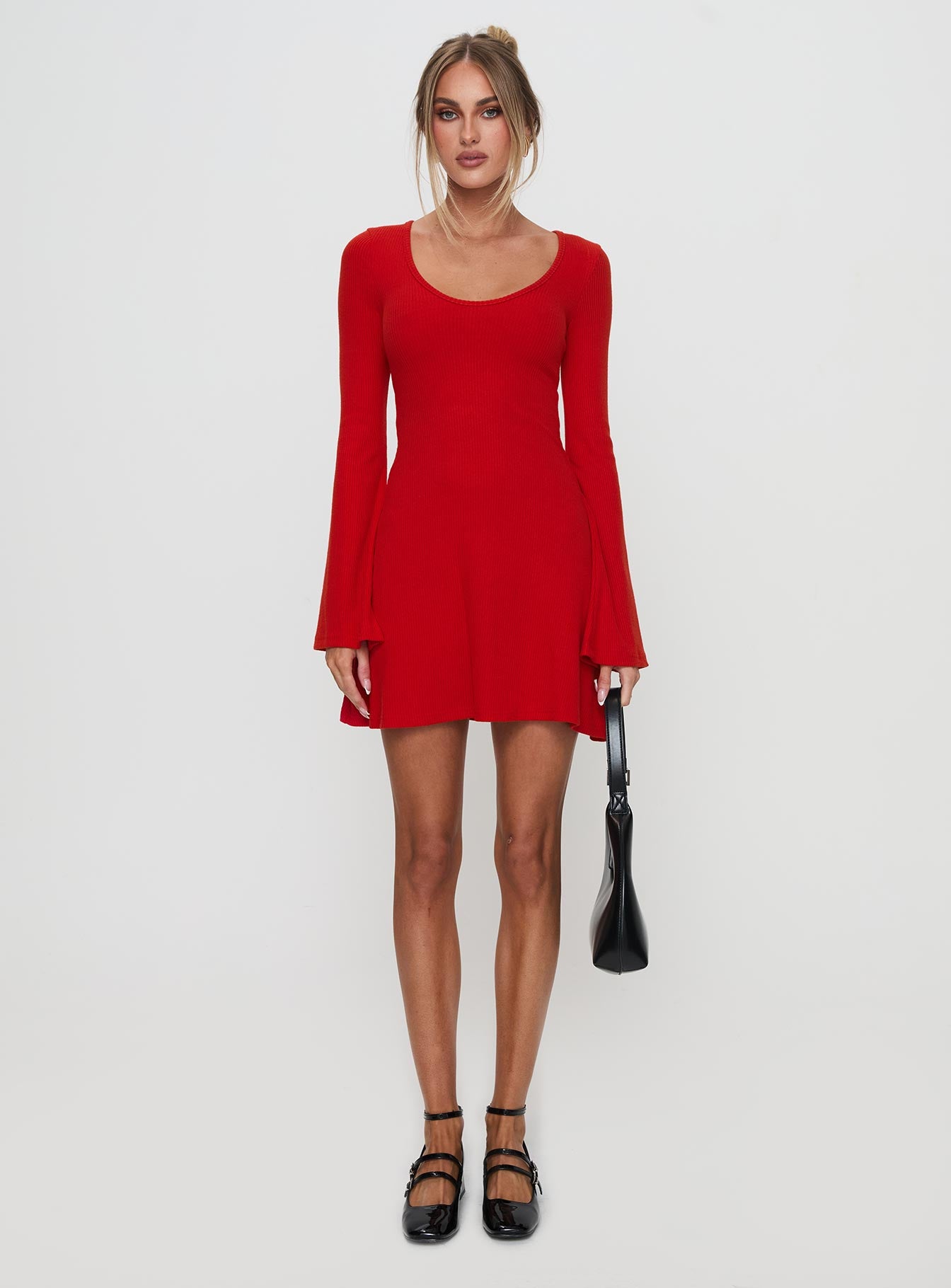 Best Interest Long Sleeve Mini Dress Red、mySite、solidvoid