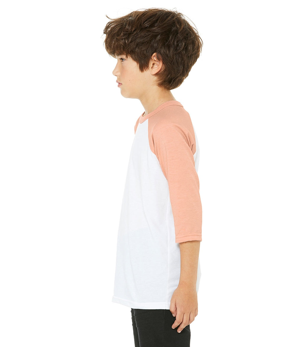 Bella + Canvas Youth 3/4-Sleeve Baseball T-Shirt、mySite、noshort