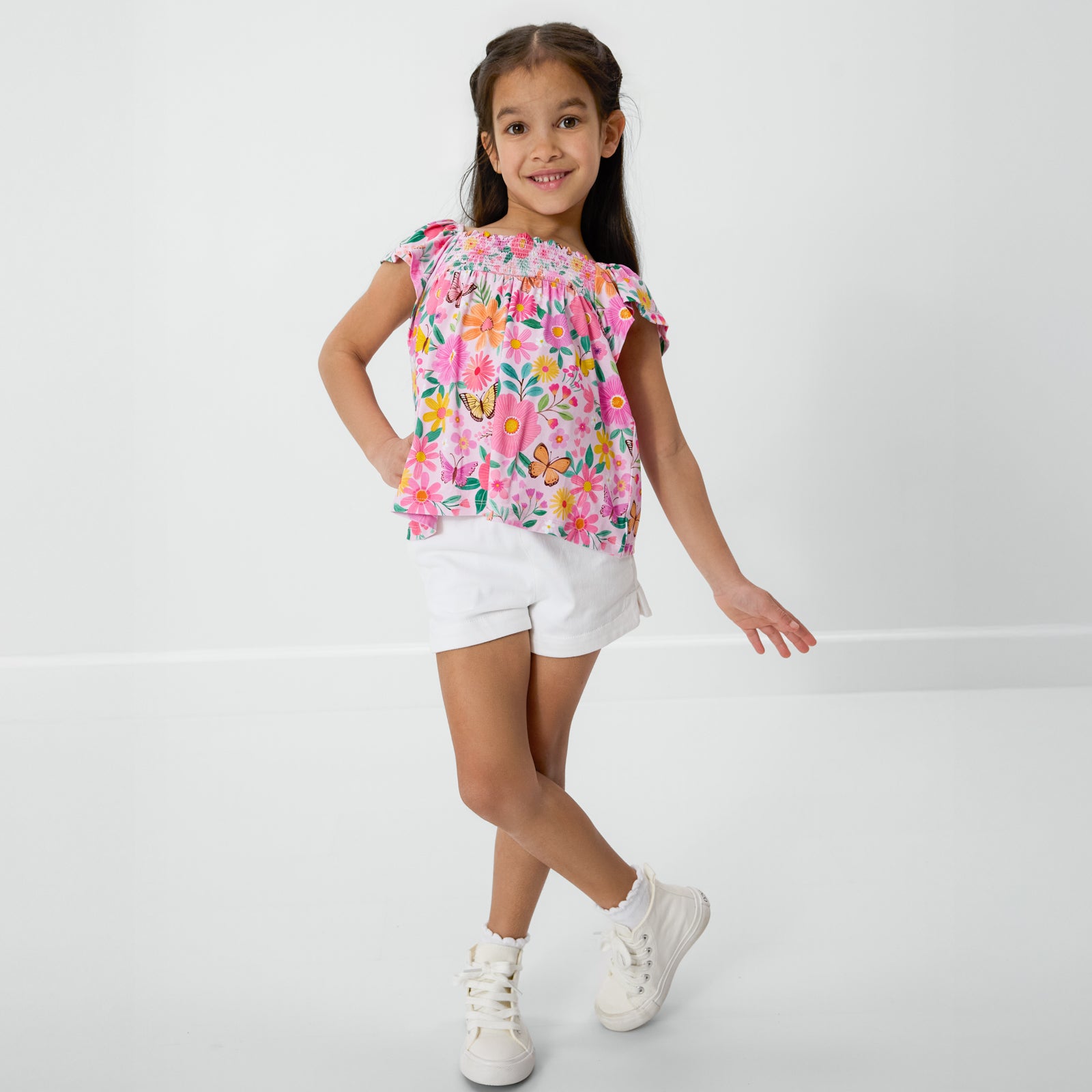  Butterfly Blooms Smocked Flutter Top、mySite、layawaytickets