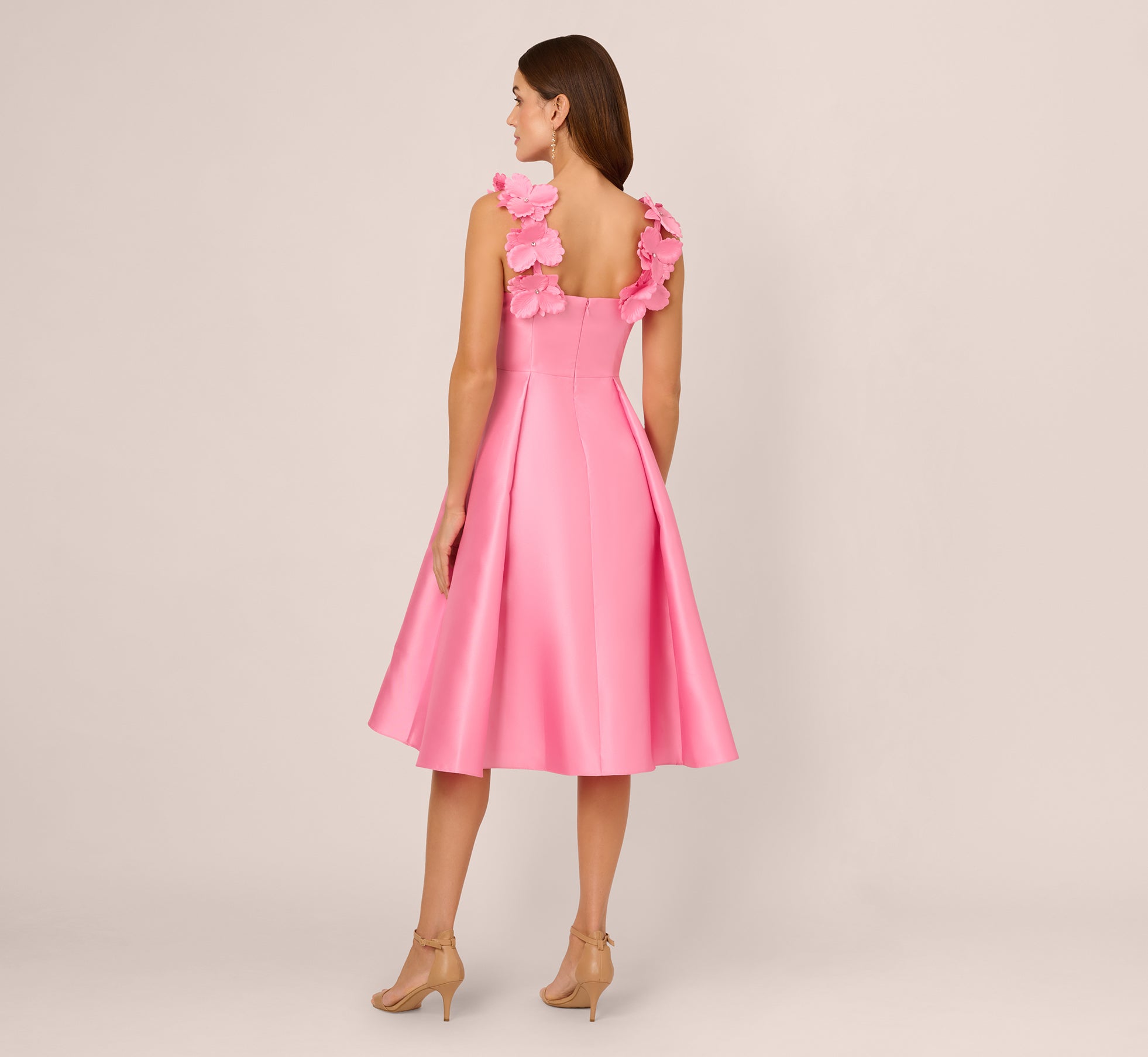 Sleeveless Mikado 3D Floral Fit And Flare Midi Dress In Cherry Blossom、mySite、solidvoid