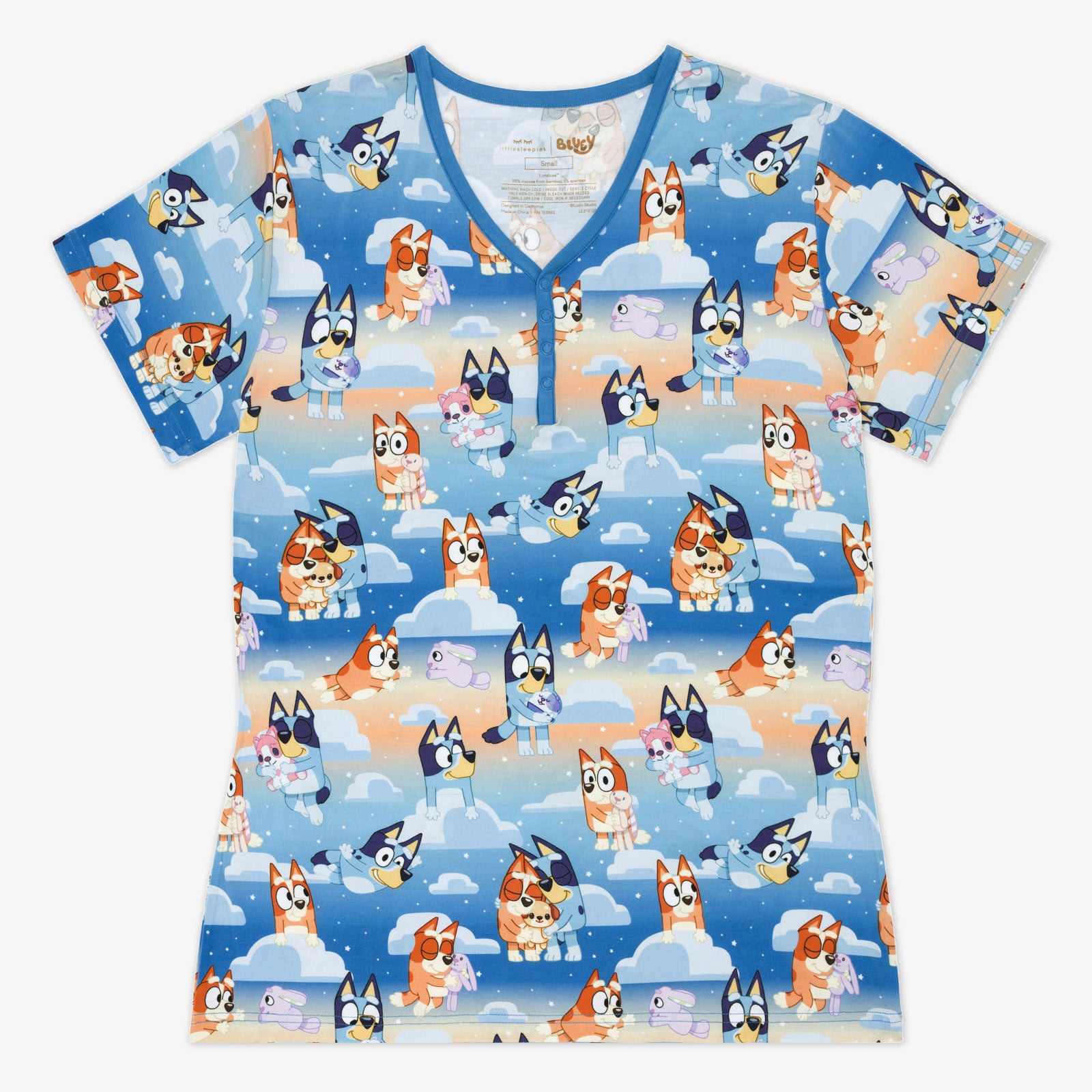  Bluey Blue Sleepytime Women's Short Sleeve Pajama Top、mySite、layawaytickets