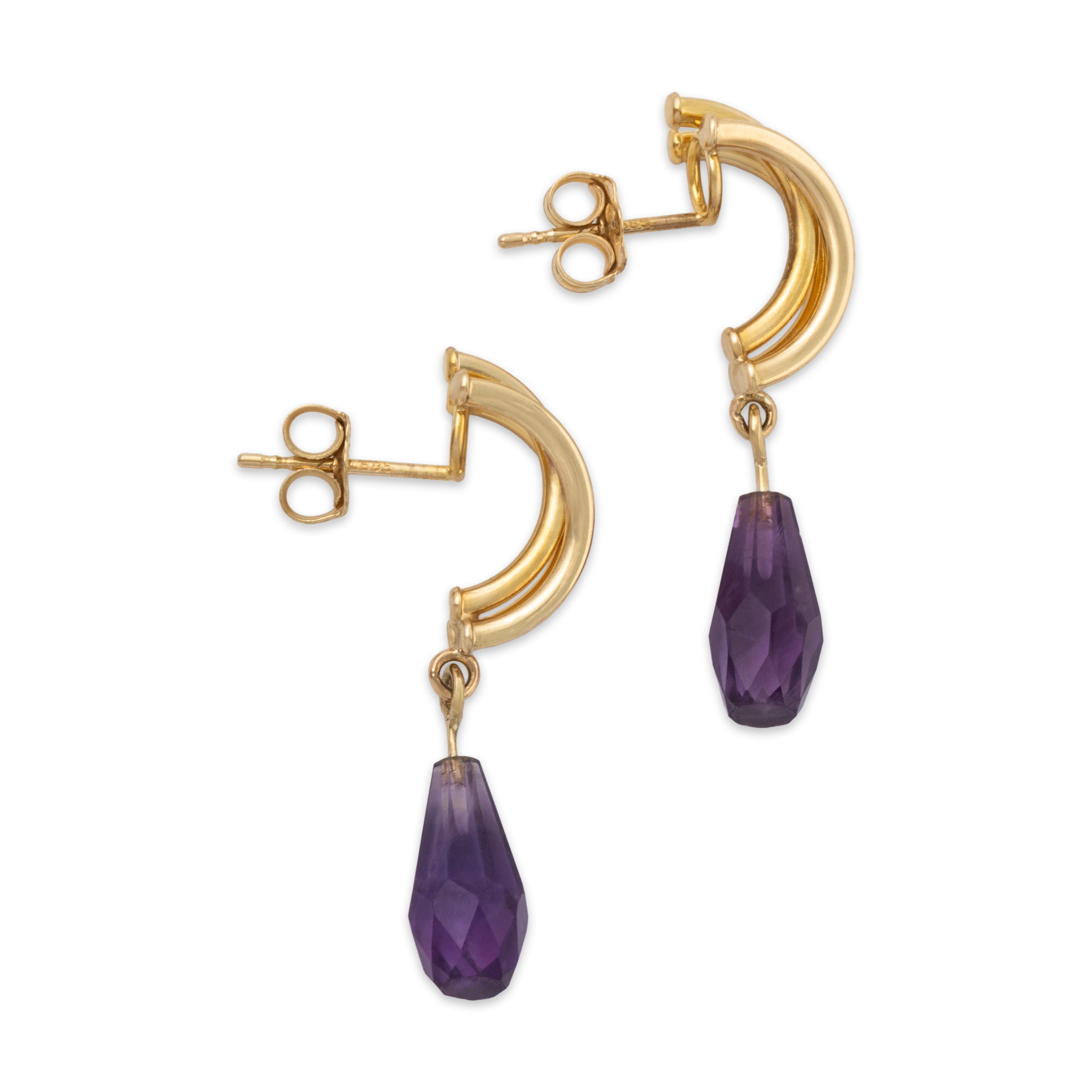 Vintage Lightweight 14k Yellow Gold 2.2cttw Amethyst Briolette Dangle Earrings、mySite、hinf8tx79