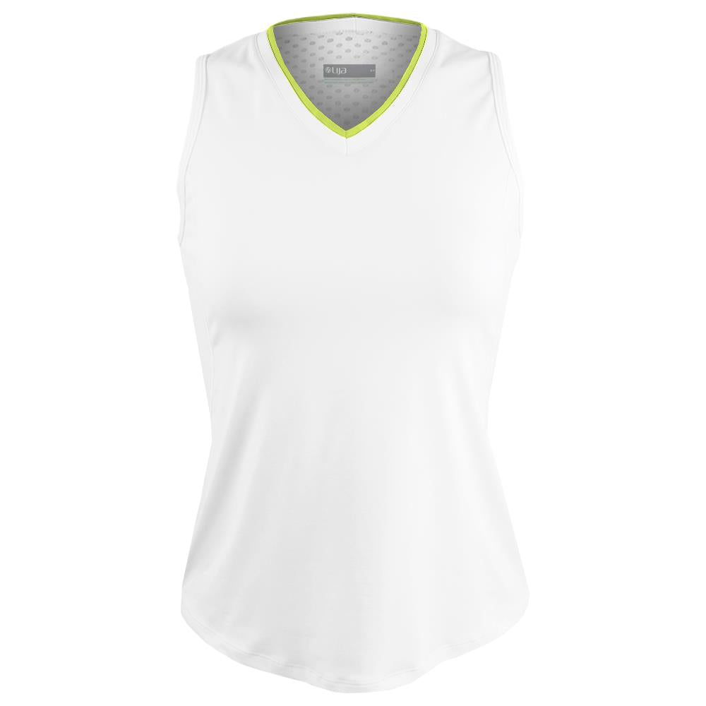 Lija Women's Time To Shine Victory Tank - White/Chartreuse、mySite、neckold