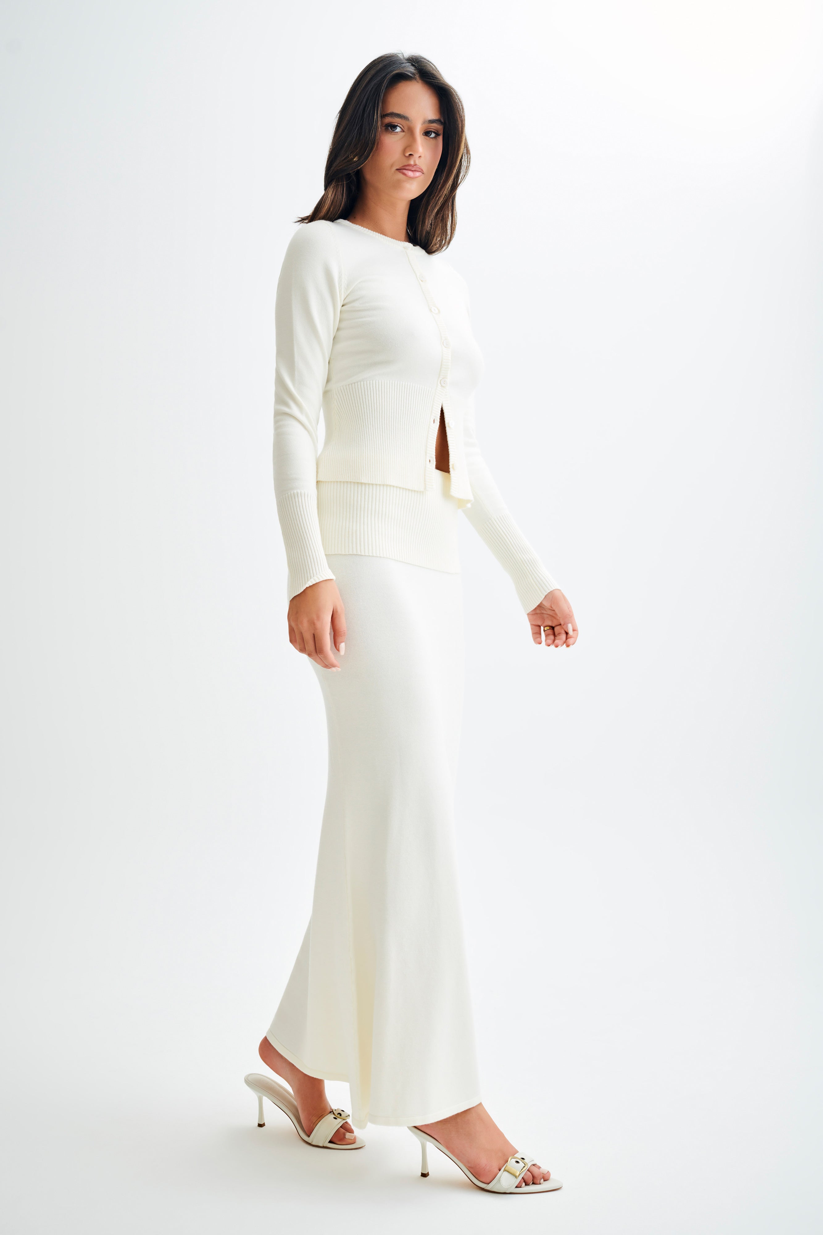 Karlie Knit Maxi Skirt With Ribbed Waist - Ivory、mySite、solidvoid