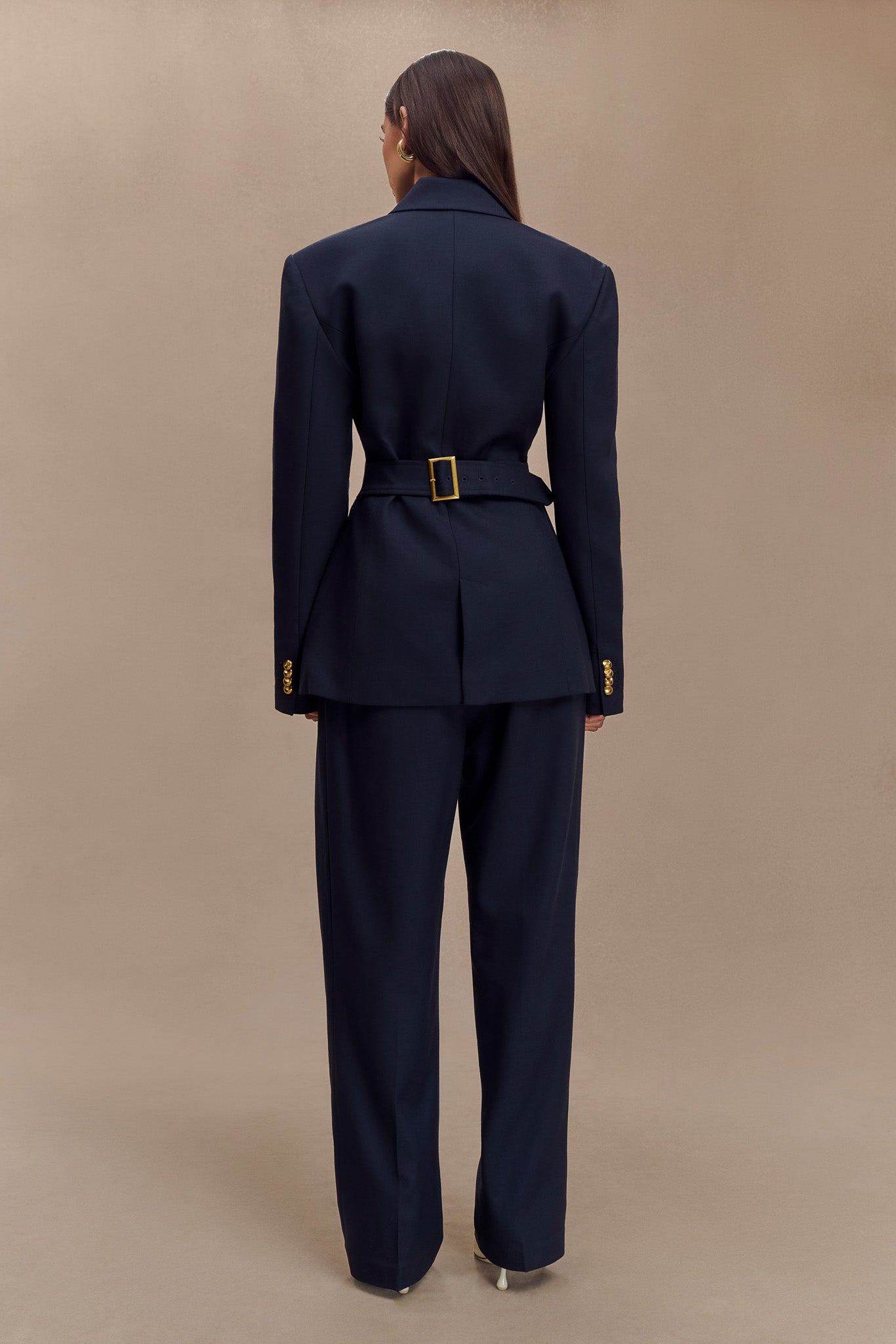 Penelope Pleated High Waisted Pants - Dark Navy、mySite、solidvoid