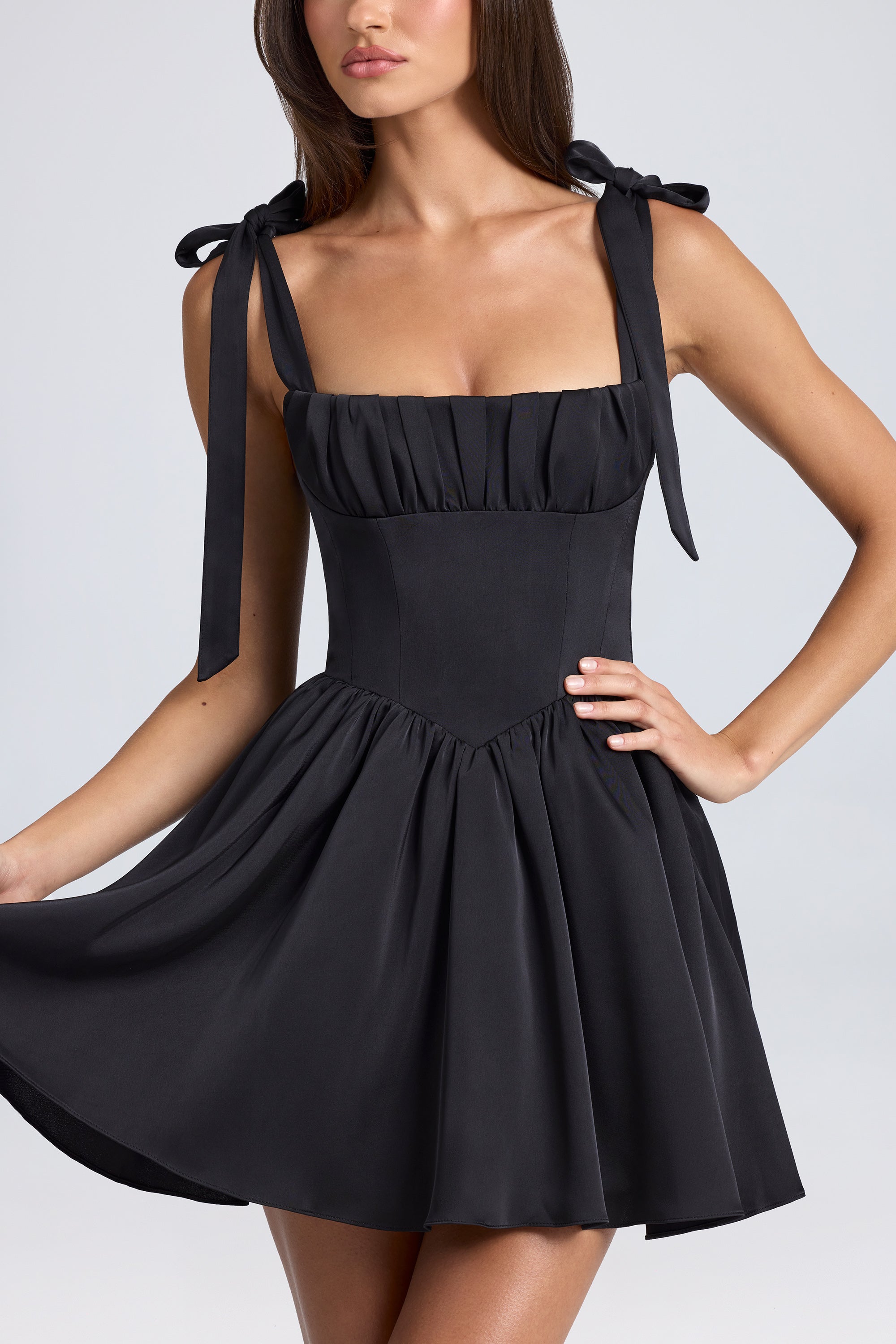 Draped Corset Mini Dress in Black、mySite、solidvoid