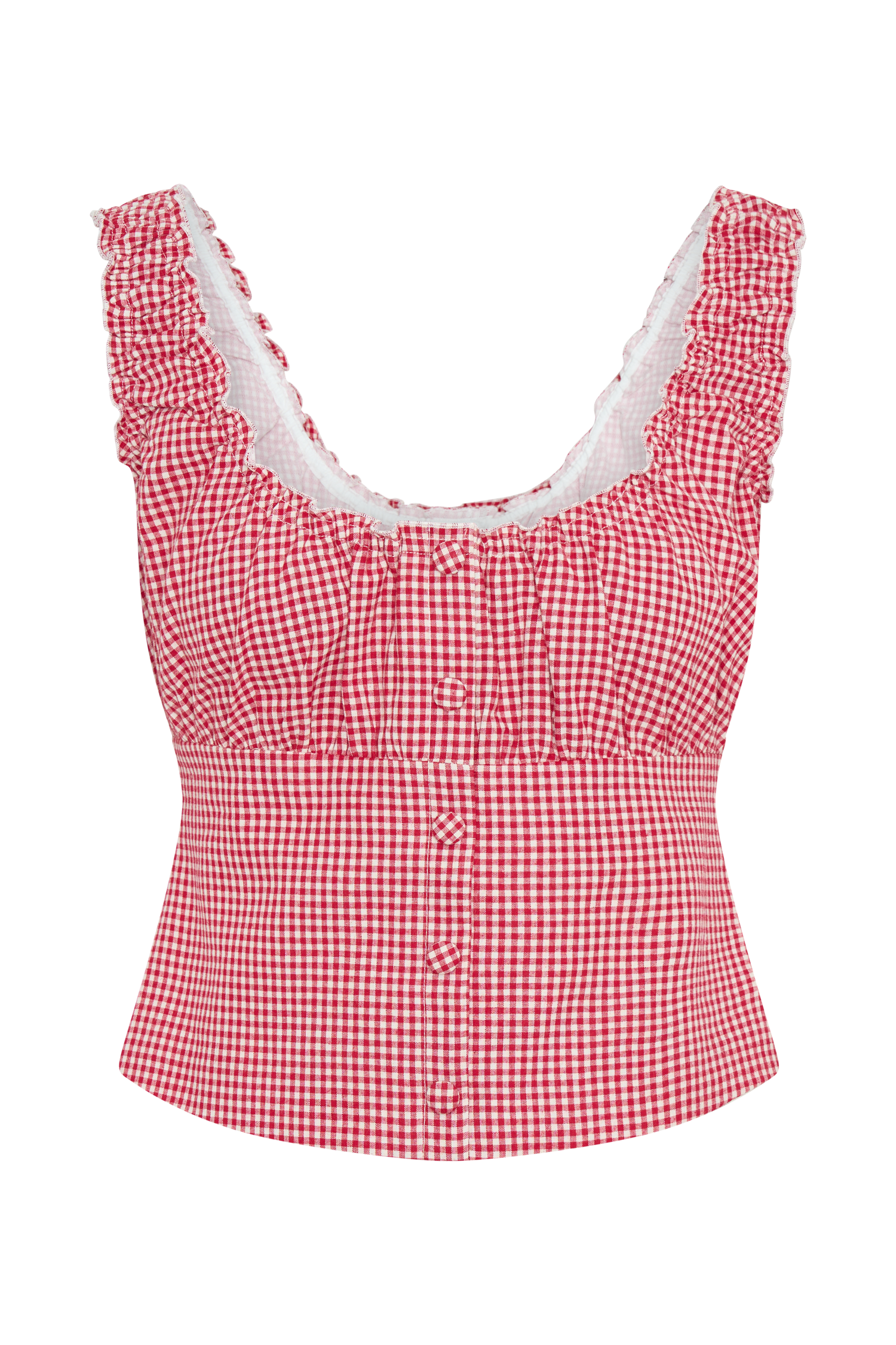 Ines Sleeveless Ruched Top - Red Gingham、mySite、solidvoid