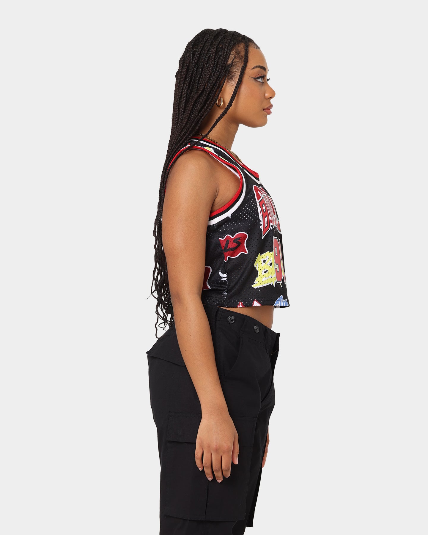 Mitchell & Ness Women's Dennis Rodman Chicago Bulls Slap Sticker Crop Tank Jersey Black、mySite、zt4zffjzw