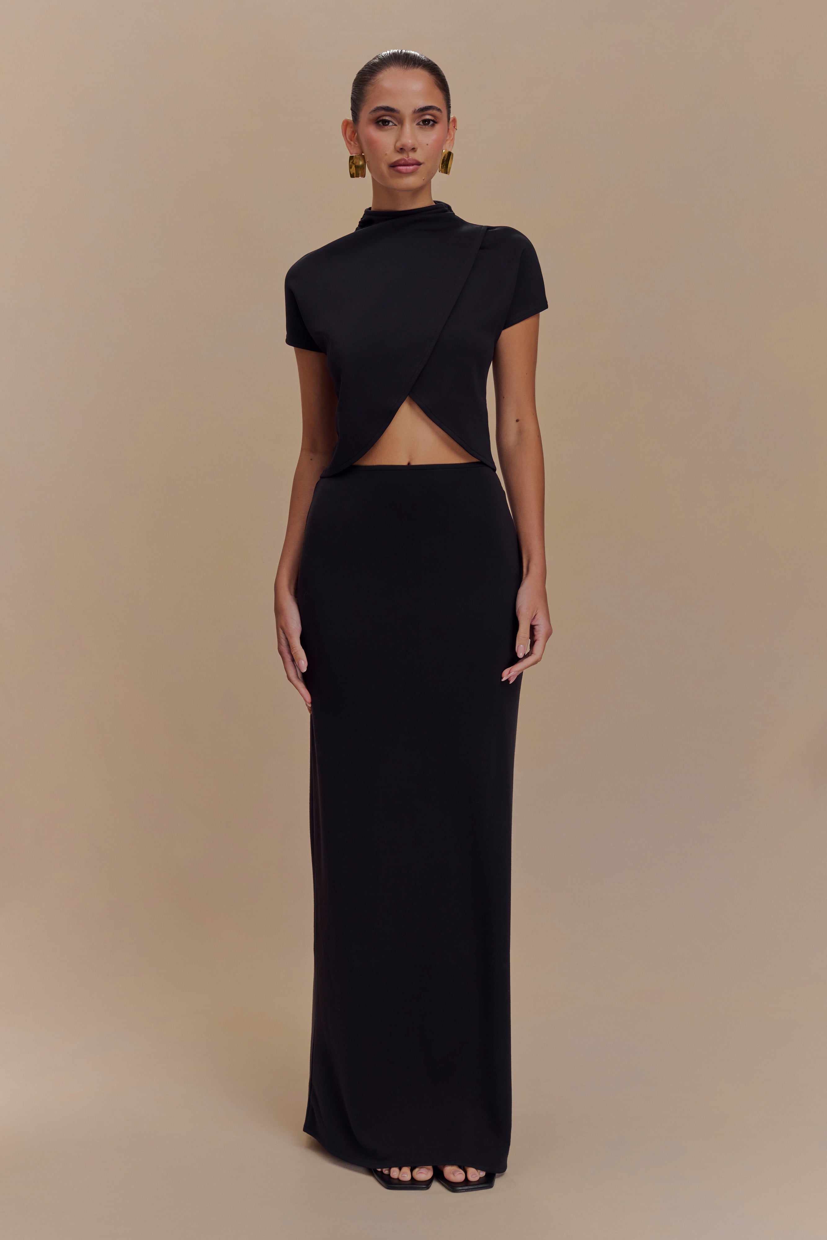 Eris High Neck Scuba Jersey Top - Black、mySite、solidvoid