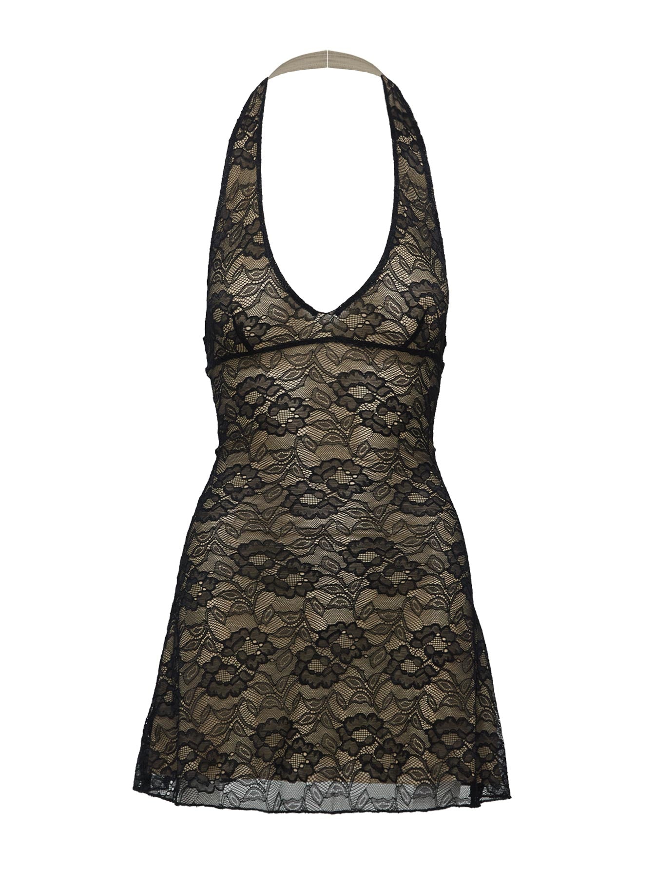 Sonella Lace Halter Mini Dress Black、mySite、solidvoid