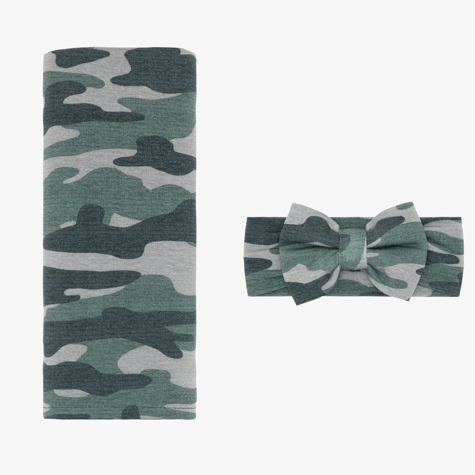  Vintage Camo Swaddle & Luxe Bow Headband Set、mySite、layawaytickets
