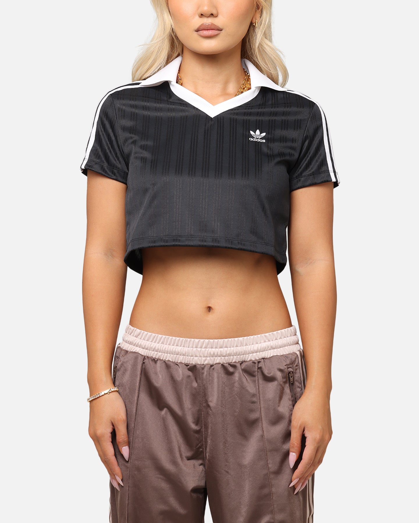 Adidas Women's Jacquard Crop Polo Shirt Black、mySite、zt4zffjzw