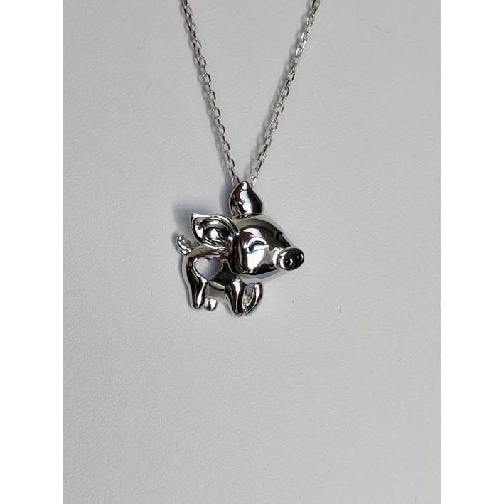 Pig Necklace with Cut Out Heart Rose, Yellow or White Gold Plated Sterling Silver、mySite、g9winljtr