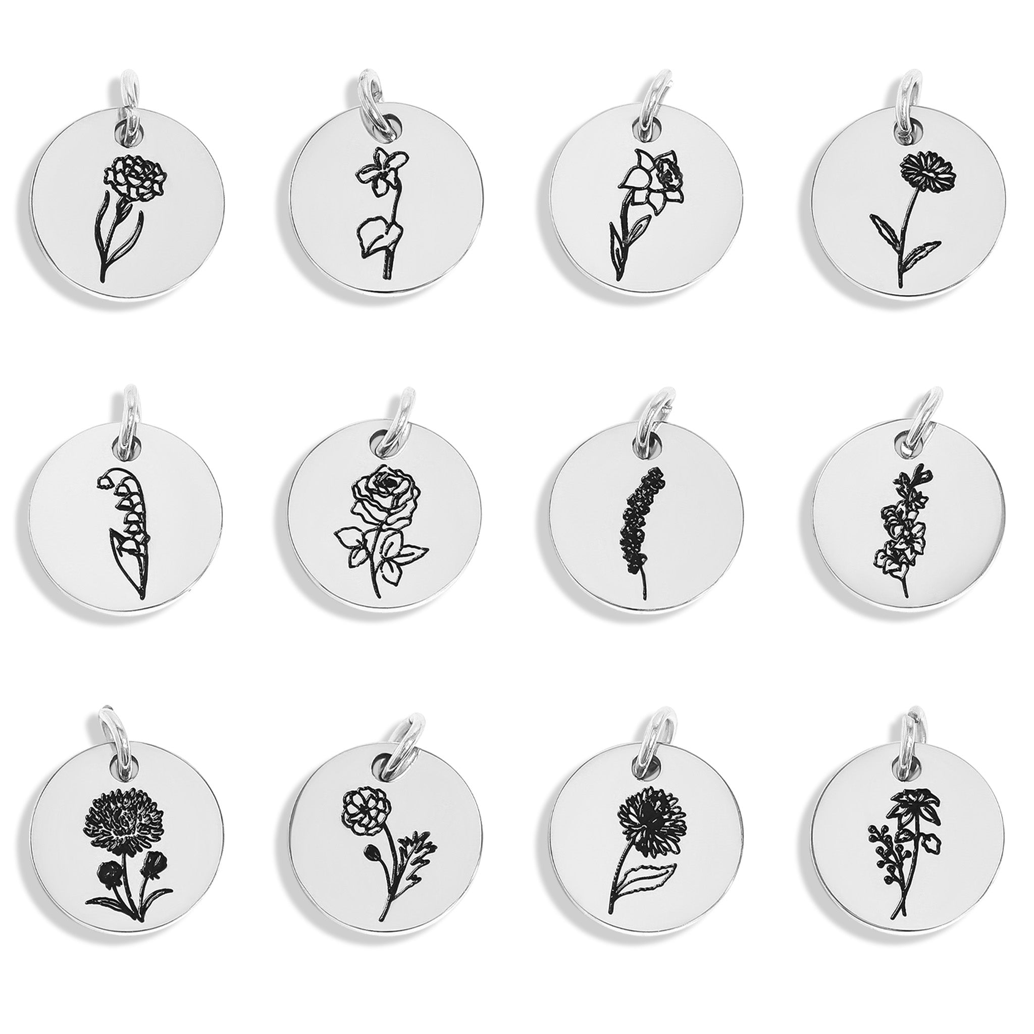 18K Gold PVD Stainless Steel Black Filled Birth Flower Pendant / PDL0133、mySite、dreamappss