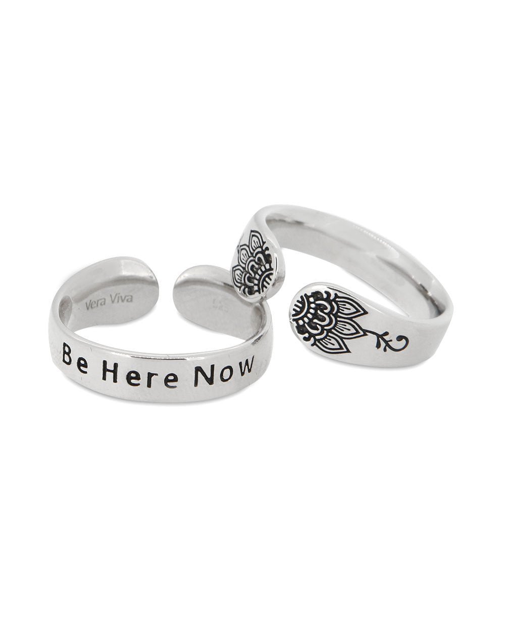 Be Here Now Adjustable Inspirational Sterling Silver Ring、mySite、topwebapps