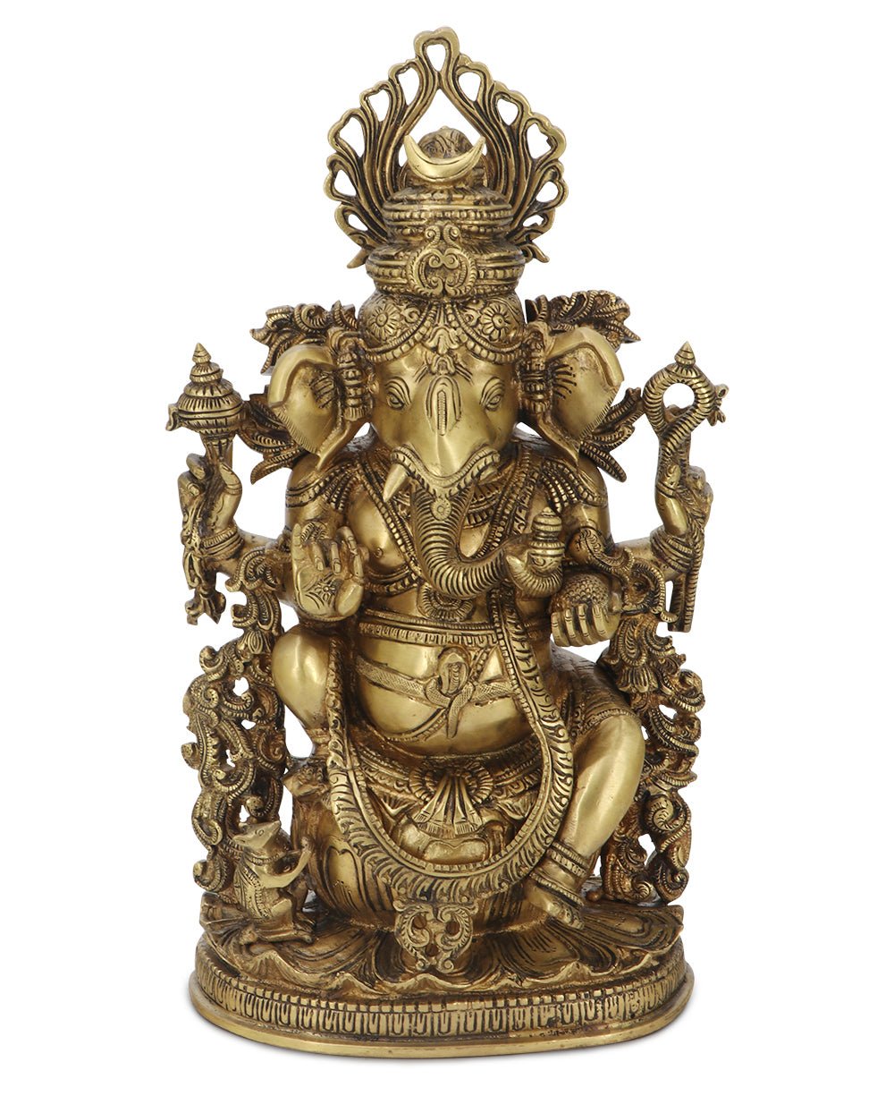 Intricate Brass Ganesh Statue, 14.5 Inches High、mySite、topwebapps