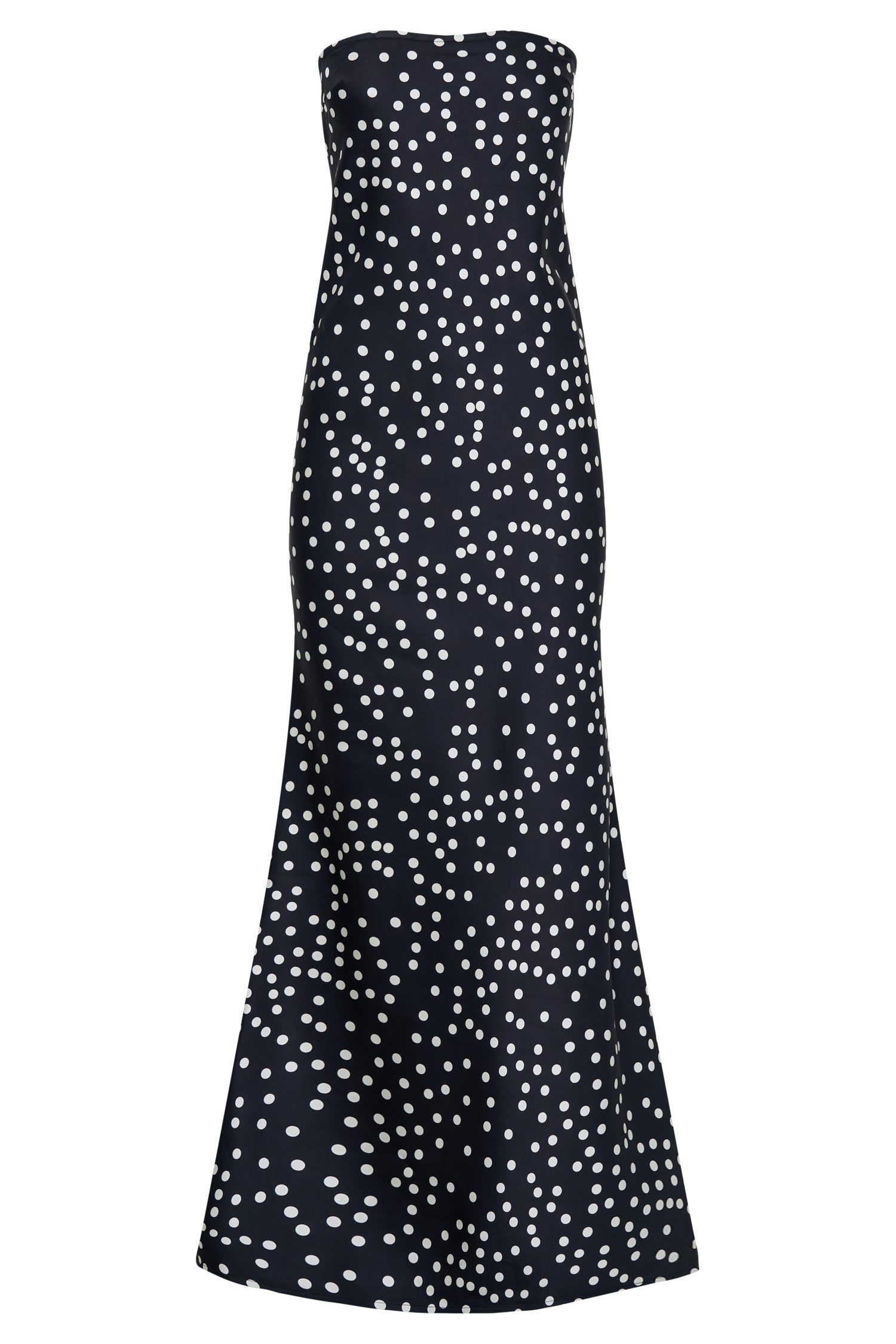 Claudette Strapless Satin Maxi Dress - Black Polka Dot Print、mySite、solidvoid