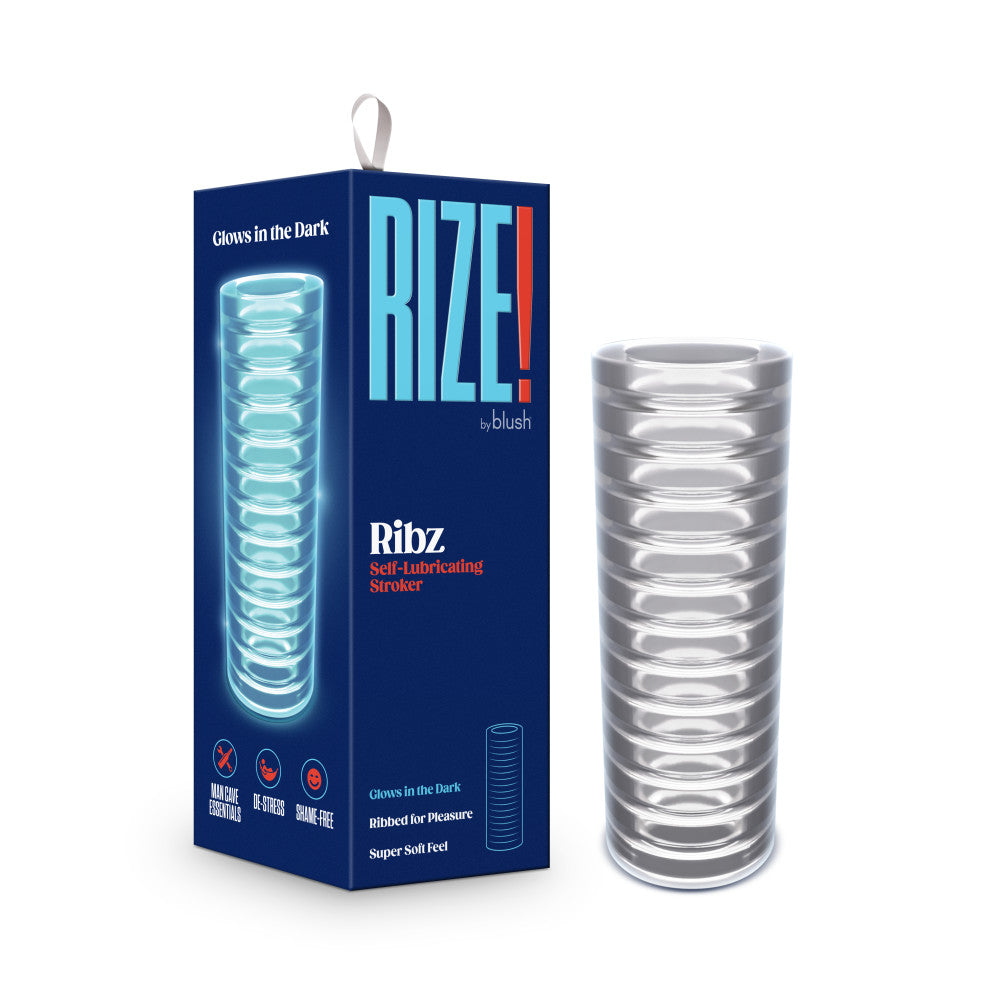 Rize! By Blush® | Ribz Glow in the Dark Self-Lubricating Stroker - Clear、mySite、bottomscart