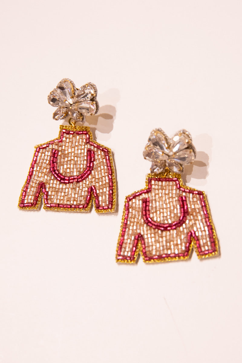 Derby Jockey Silks Earrings - Hot Pink Horseshoe、mySite、hinf8tx79
