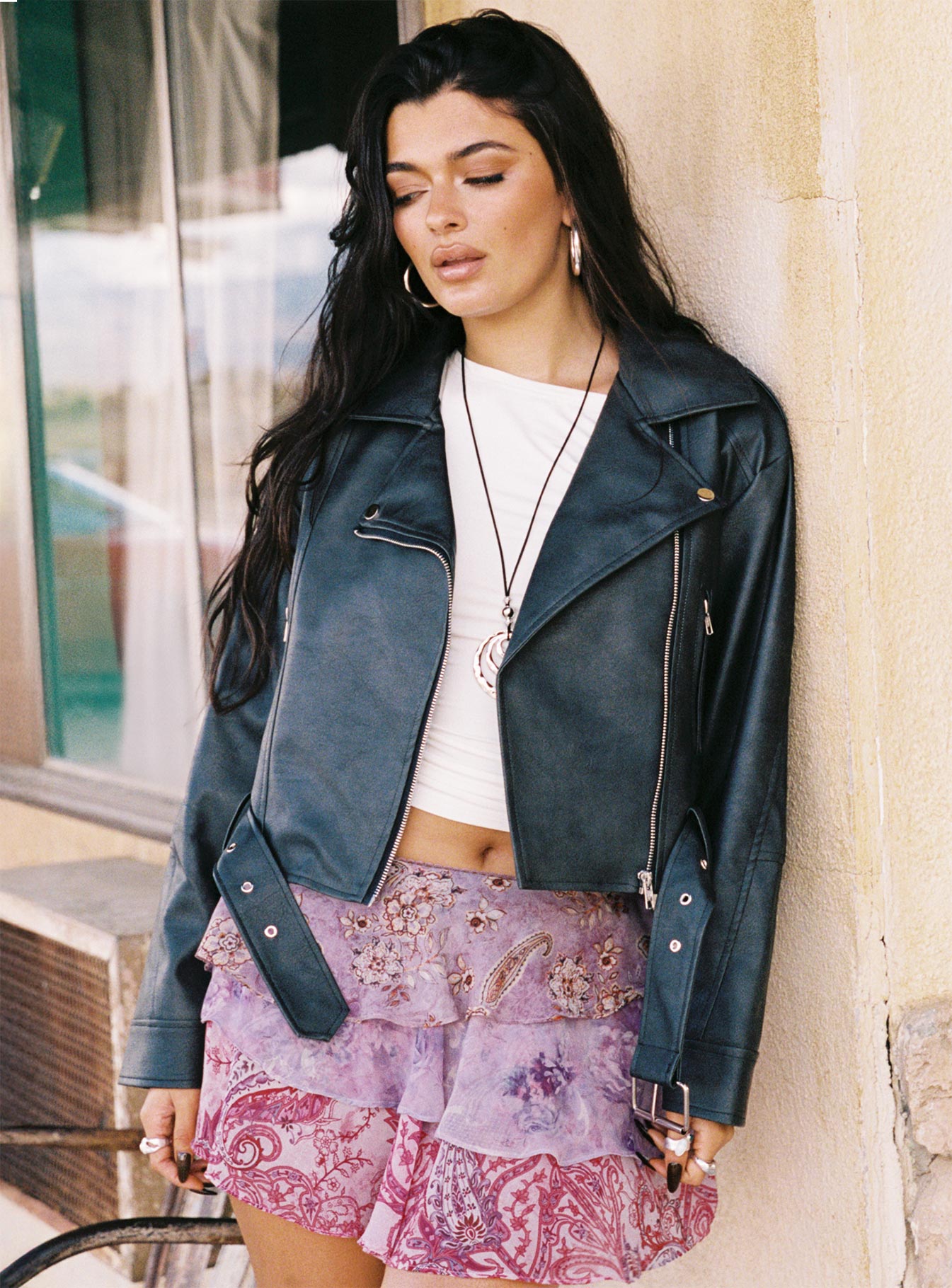 Face The Wind Faux Leather Jacket Grey、mySite、solidvoid